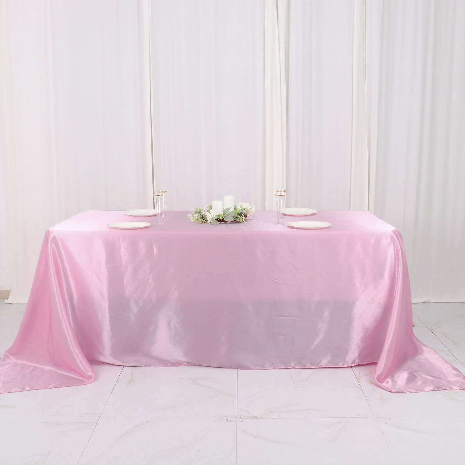 Satin Rectangular 90x132 Tablecloth Pink Satin - Seamless Table Cover