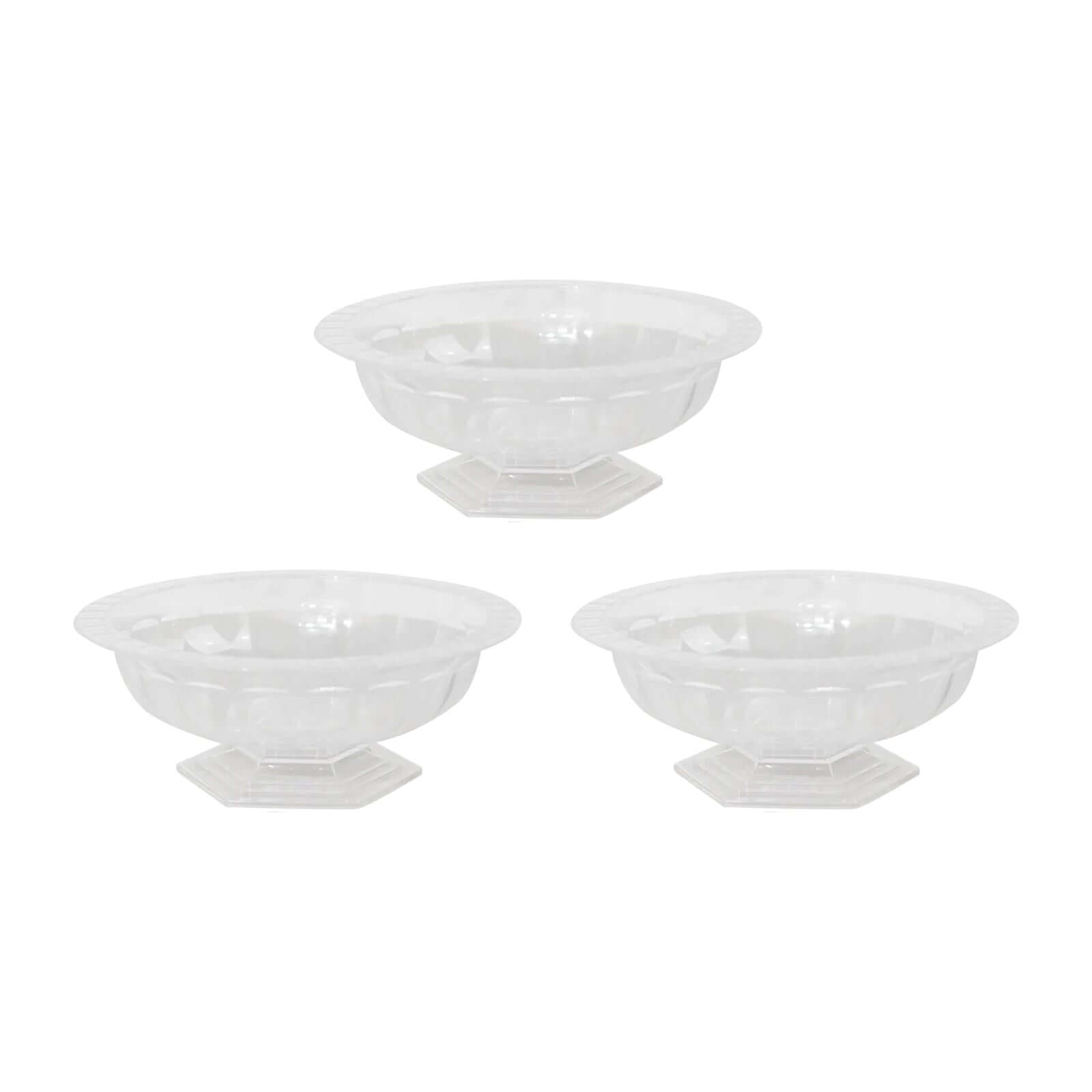 3-Pack Plastic Footed Compote Bowl Flower Vases Roman Style Clear - Round Decorative Pedestal Table Centerpieces 10