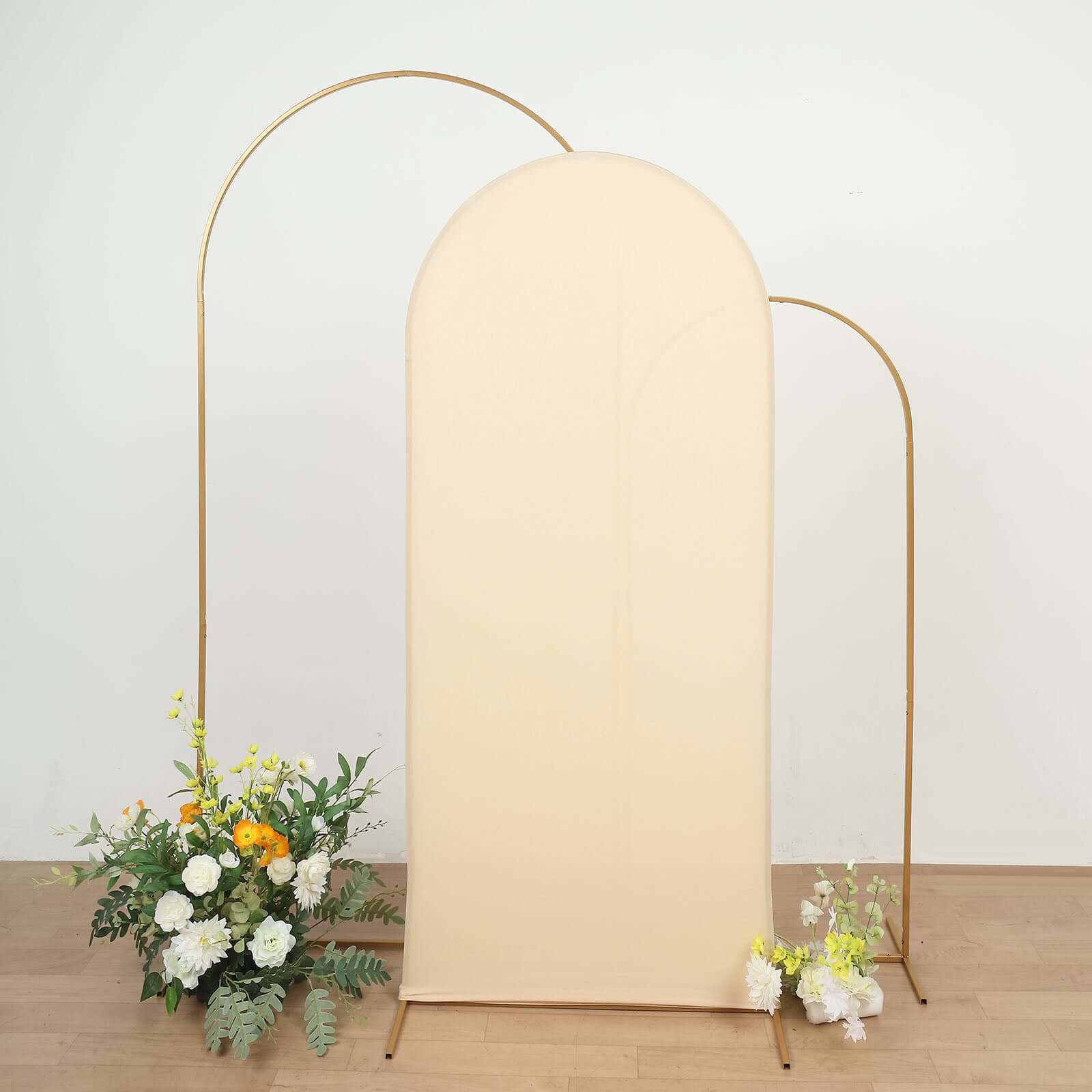 6ft Matte Beige Spandex Fitted Chiara Backdrop Stand Cover For Round Top Wedding Arch