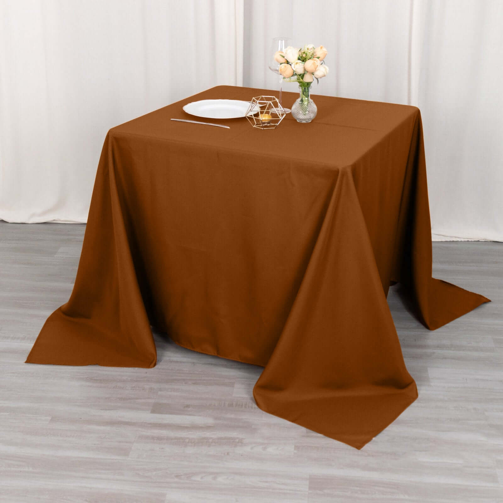 Polyester Square 90x90 Tablecloth Cinnamon Brown - Wrinkle-Resistant & Durable Table Cover