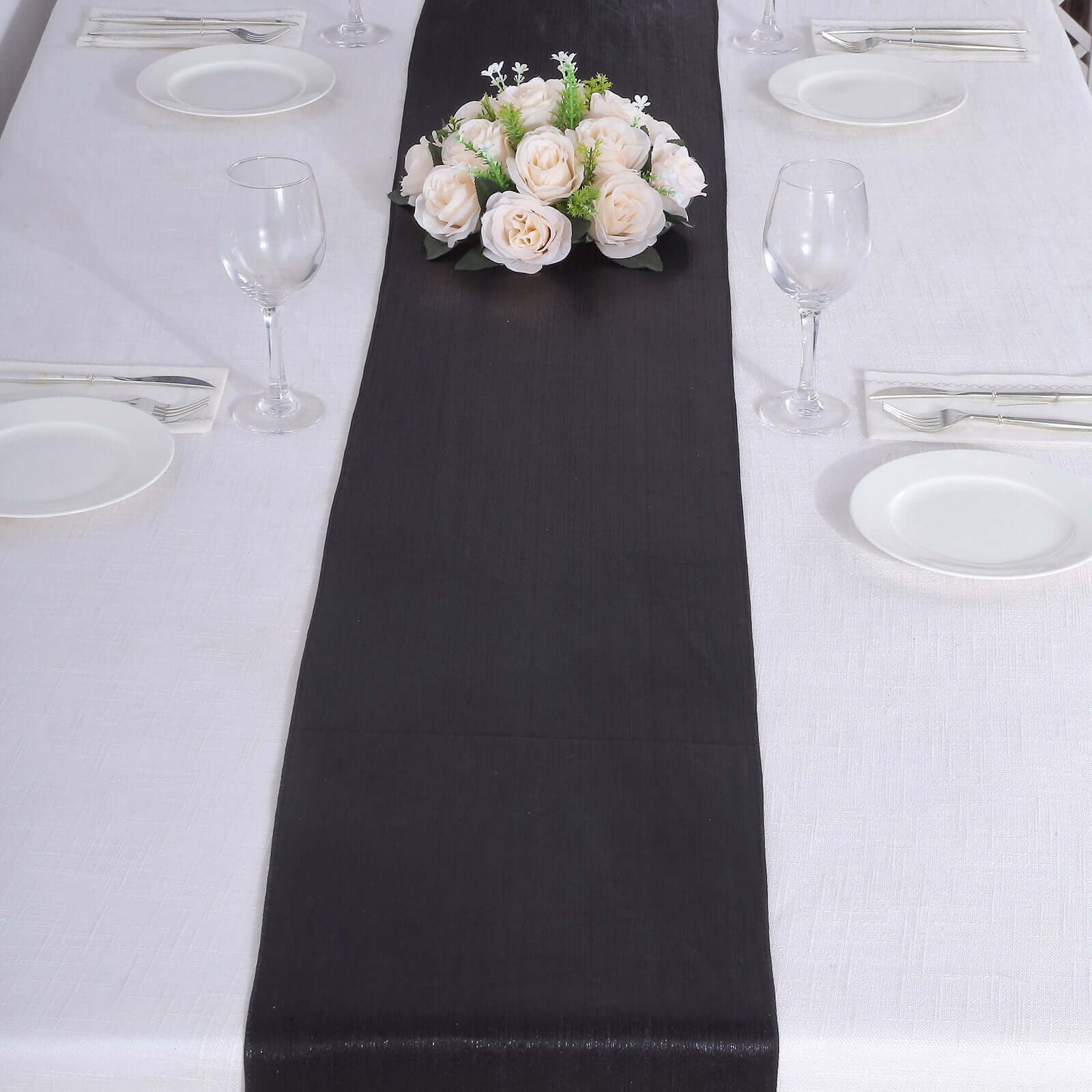 Polyester 12x108 Table Runner Black Shimmer Sequin Dots - Wrinkle-Free Finish Table Linen