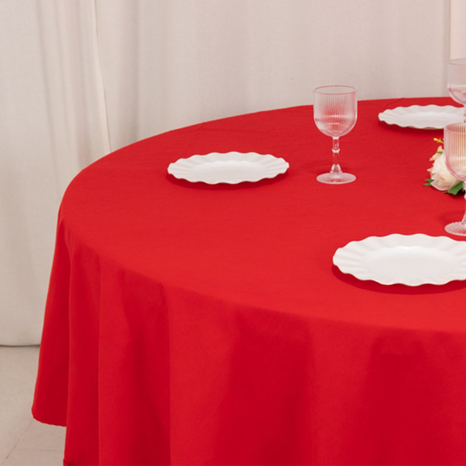 Cotton Blend 90 Round Tablecloth Red - Wrinkle-Resistant Table Cover