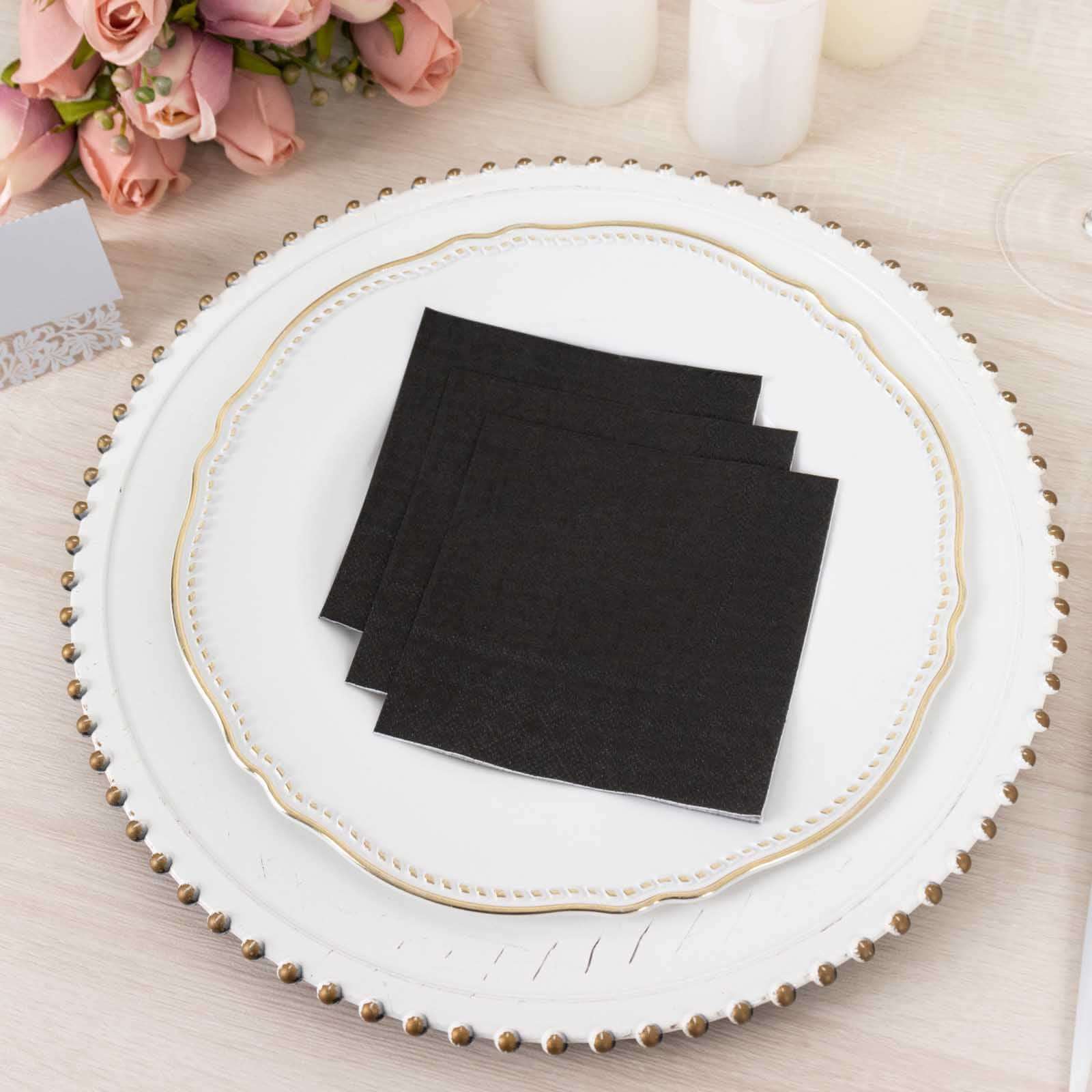 50-Pack Paper Beverage Napkins Black - 2 Ply Disposable Soft 18GSM Cocktail Napkins for Events 5x5