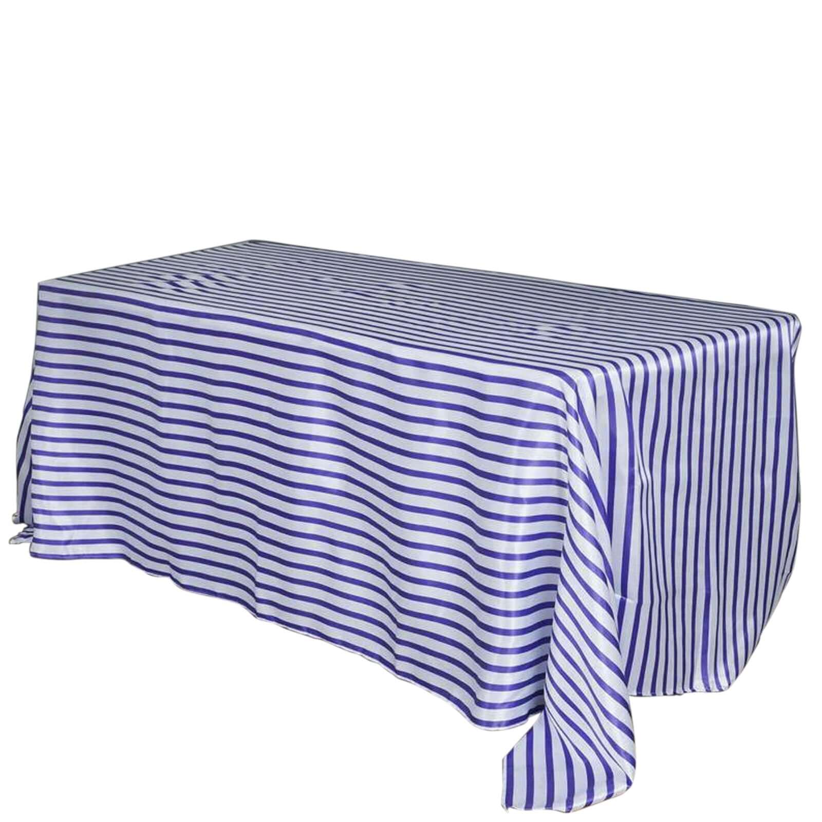 Satin 90x132 Rectangle Tablecloth White/Purple - Stripe Design with Seamless Smooth Finish Table Cover