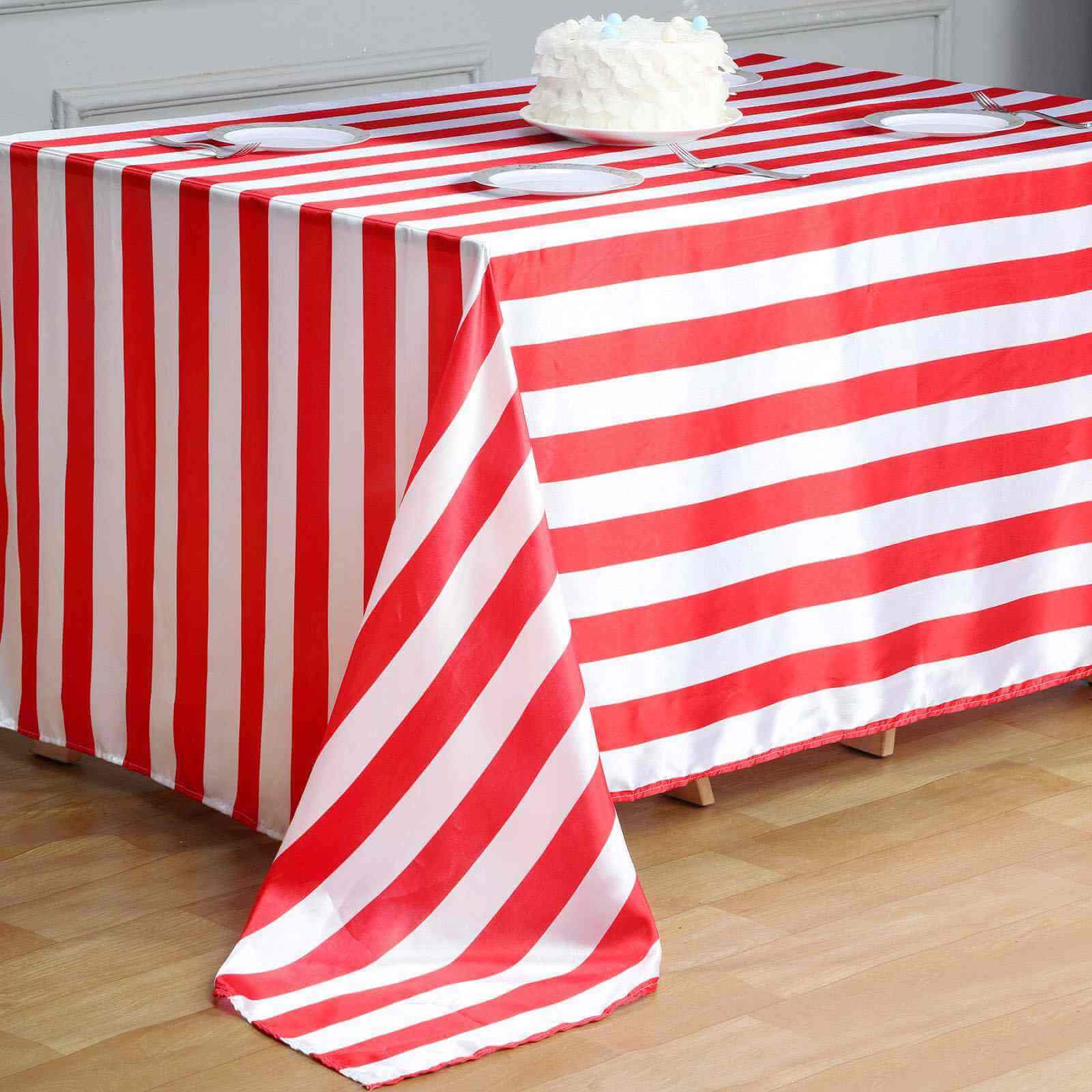 Satin 60x102 Rectangle Tablecloth Red/White - Stripe Design with Stylish Smooth Finish Table Cover