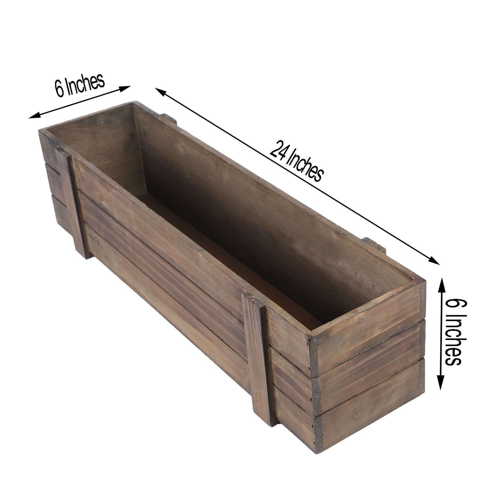 Rustic Wood Planter Box Smoked Brown - Durable Event Decor with Removable Plastic Liner 24x6