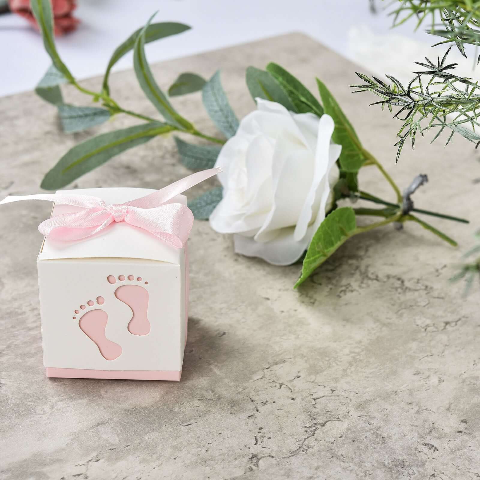 25 Pack 2 Pink Footprint Baby Shower Party Favor Candy Gift Boxes