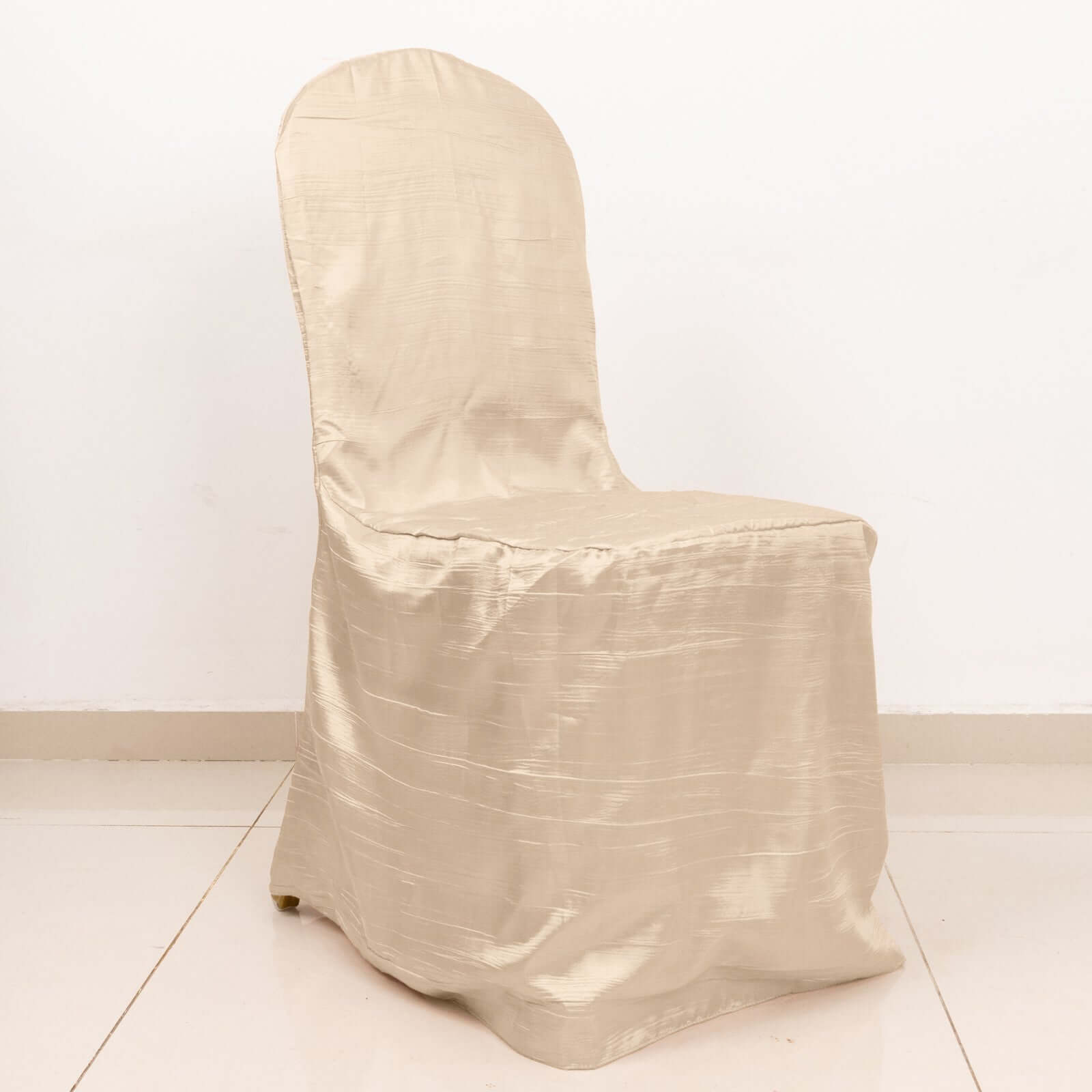 Crinkle Crushed Taffeta Chair Cover for Banquet Chairs Beige - Reusable Slipcover