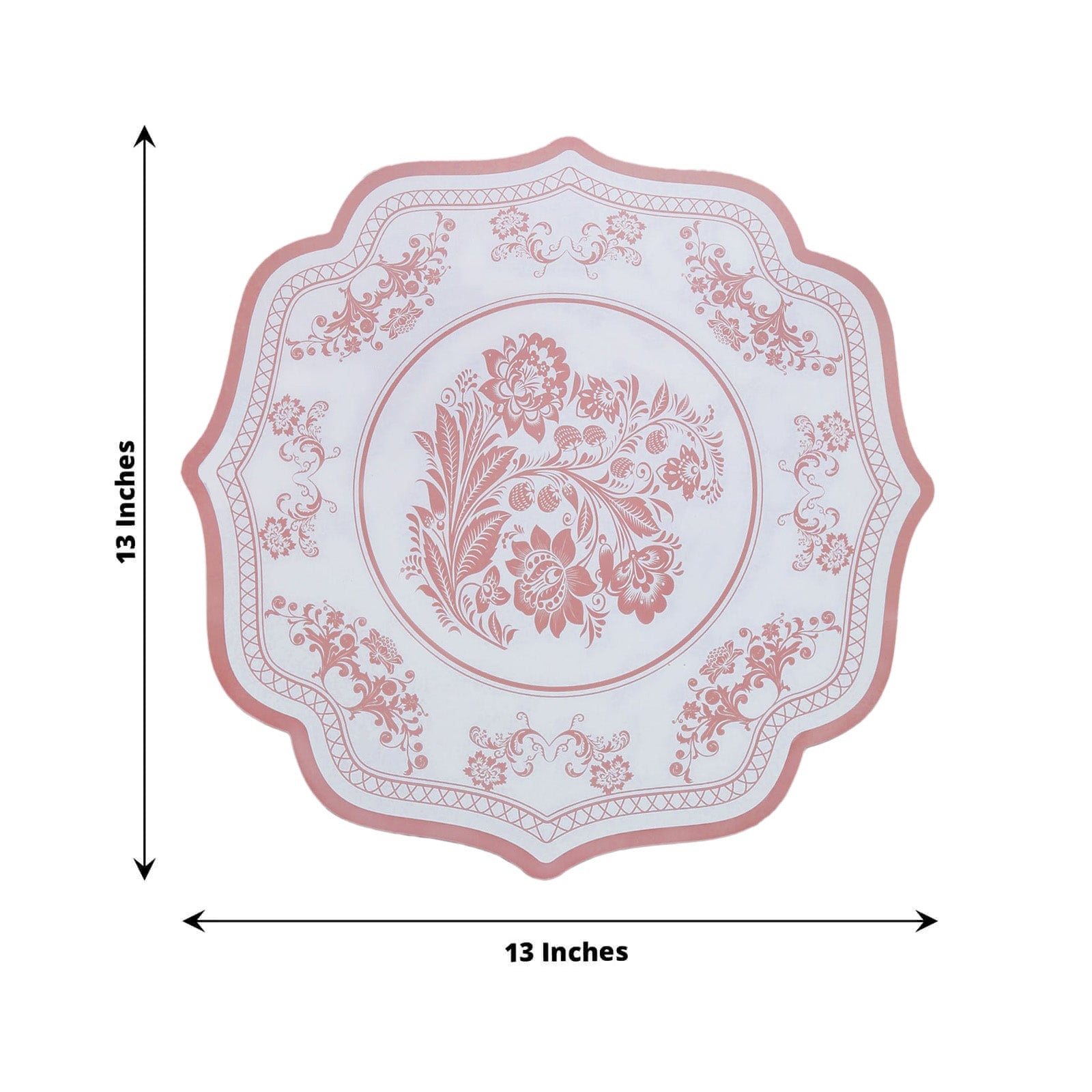 10-Pack Disposable Table Placemats 13 Round Placemats in White with Pink French Toile Pattern & Scalloped Rim - 400GSM Cardboard Placemats for Stylish Table Setting