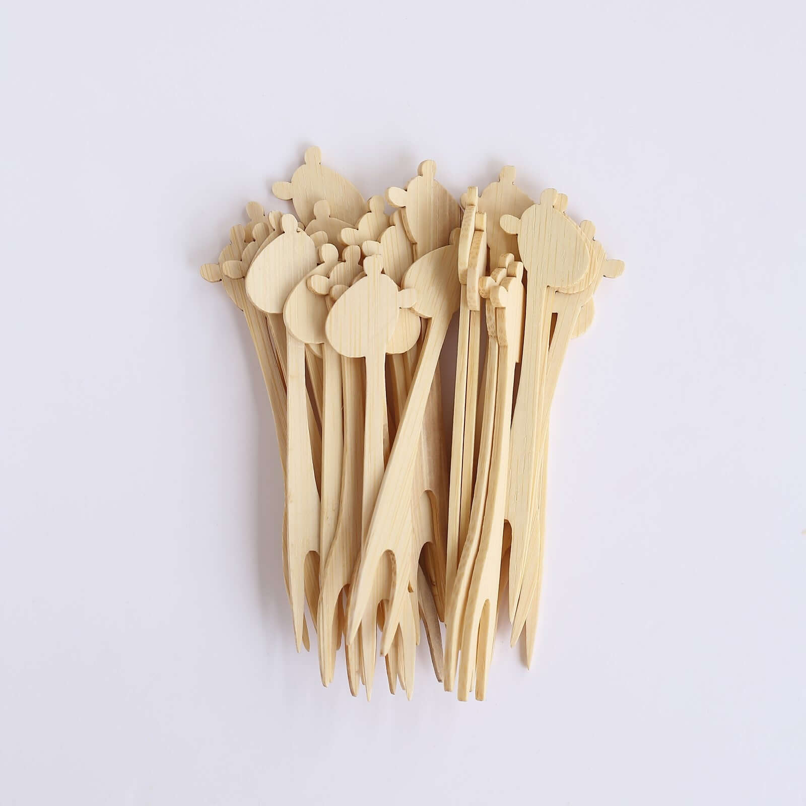 100-Pack Bamboo Cocktail Picks Giraffe Mini Forks Double Pronged Design Natural - Biodegradable Eco Friendly Party Supplies 4