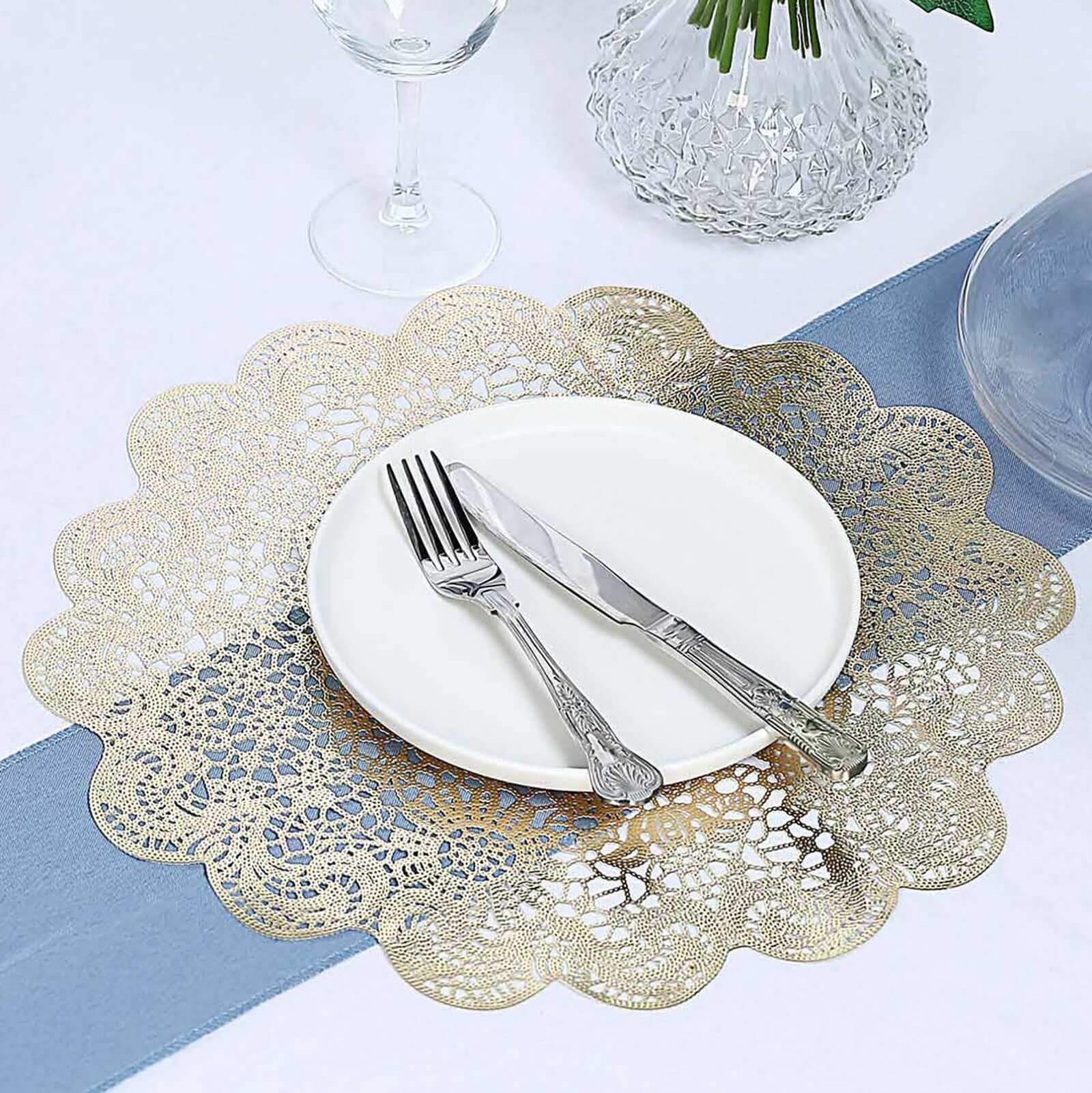 6-Pack Dining Table Mats Floral Lace Design Gold - Vinyl Non-Slip Surface with Vintage Appeal 15