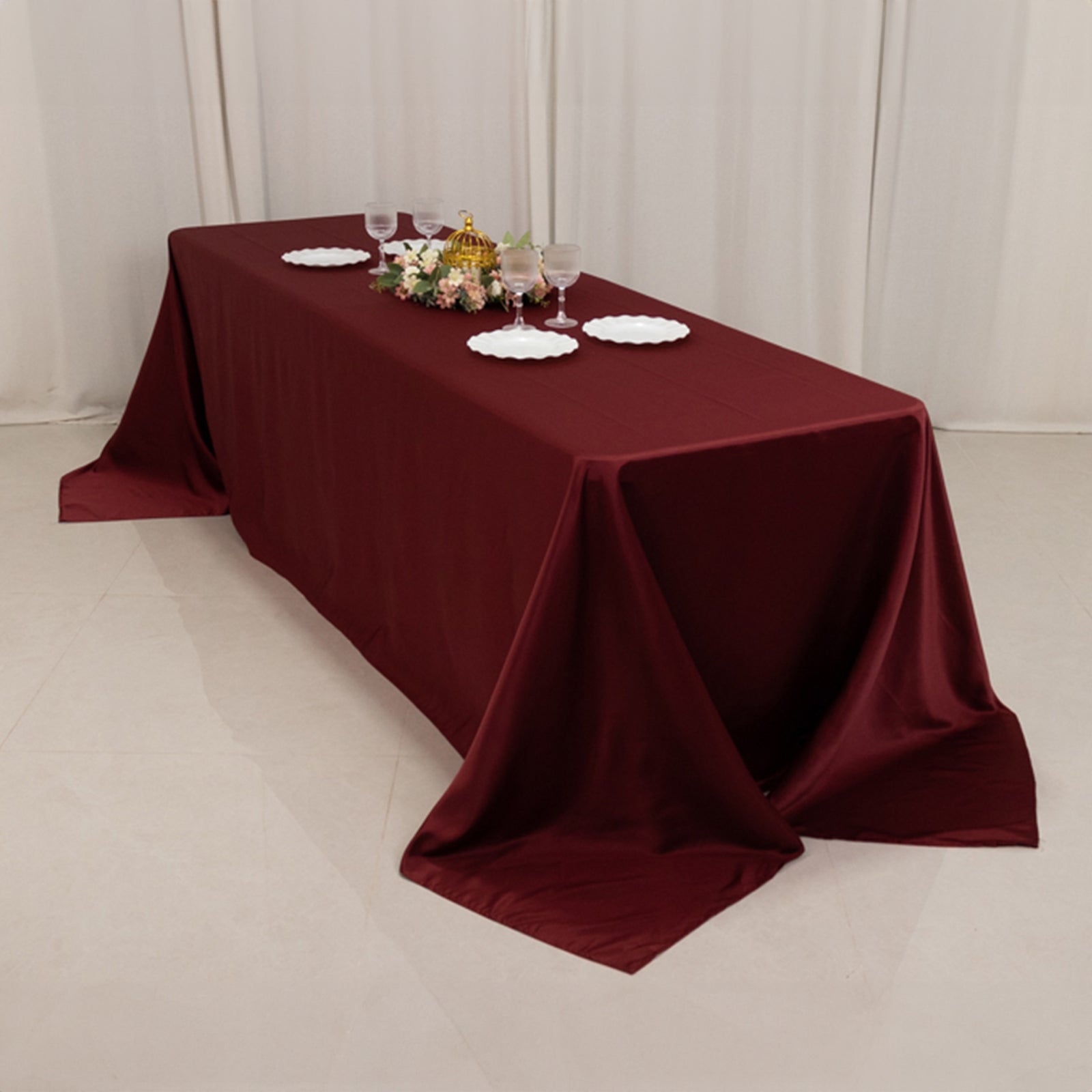 Lamour Satin 90x156 Rectangle Tablecloth Burgundy - Luxurious, Soft Seamless Table Cover