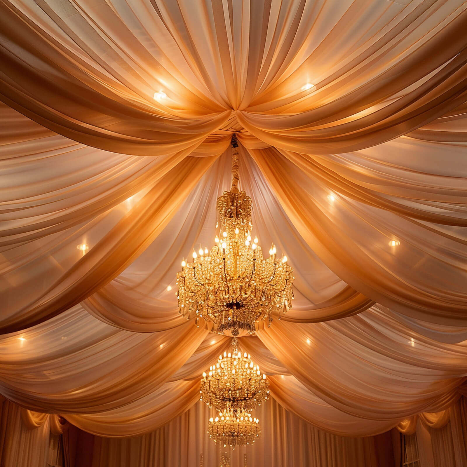 5ftx32ft Premium Terracotta (Rust) Chiffon Curtain Panel, Durable Flame Resistant Backdrop Ceiling Drapery With Rod Pocket