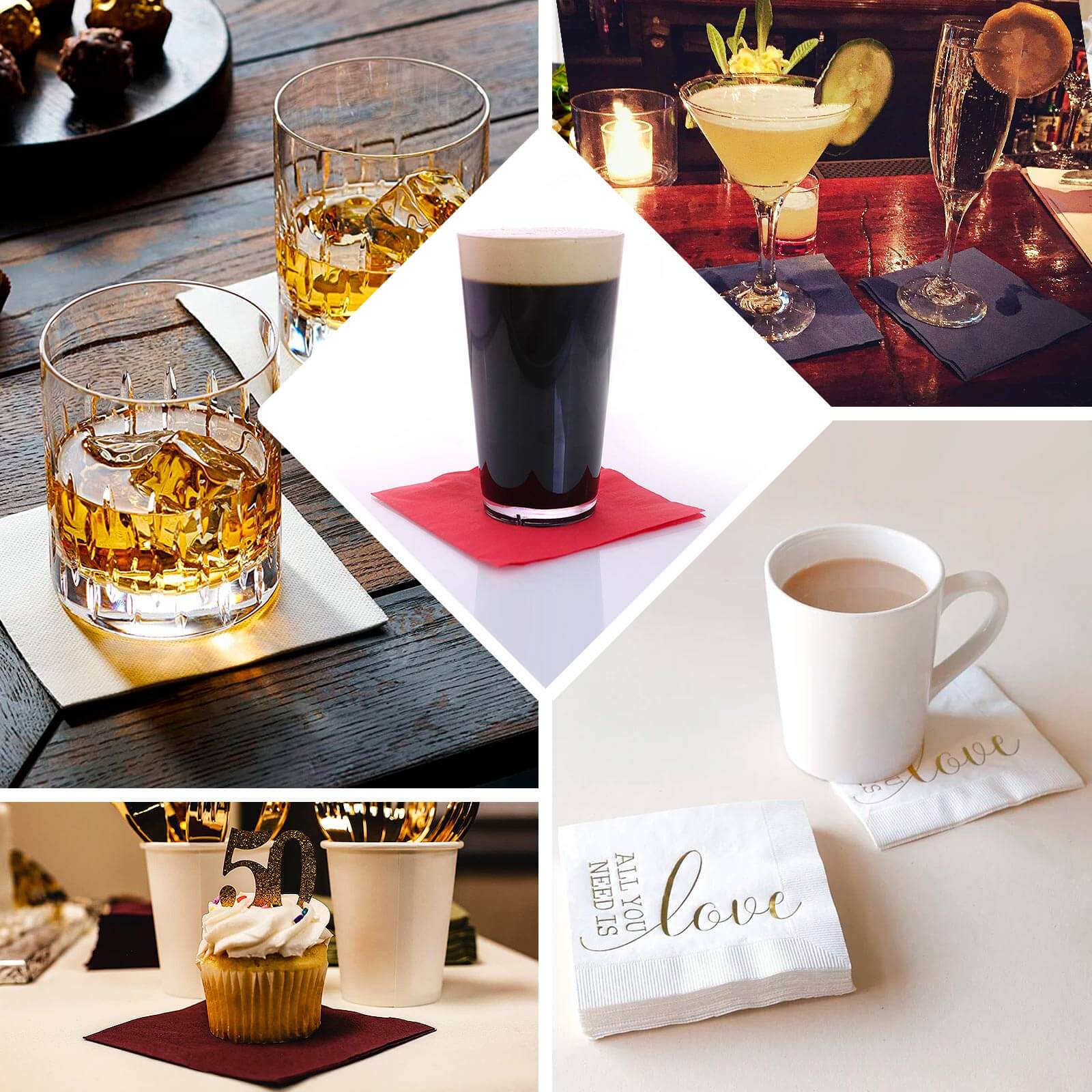 50-Pack Paper Beverage Napkins Black - 2 Ply Disposable Soft 18GSM Cocktail Napkins for Events 5x5