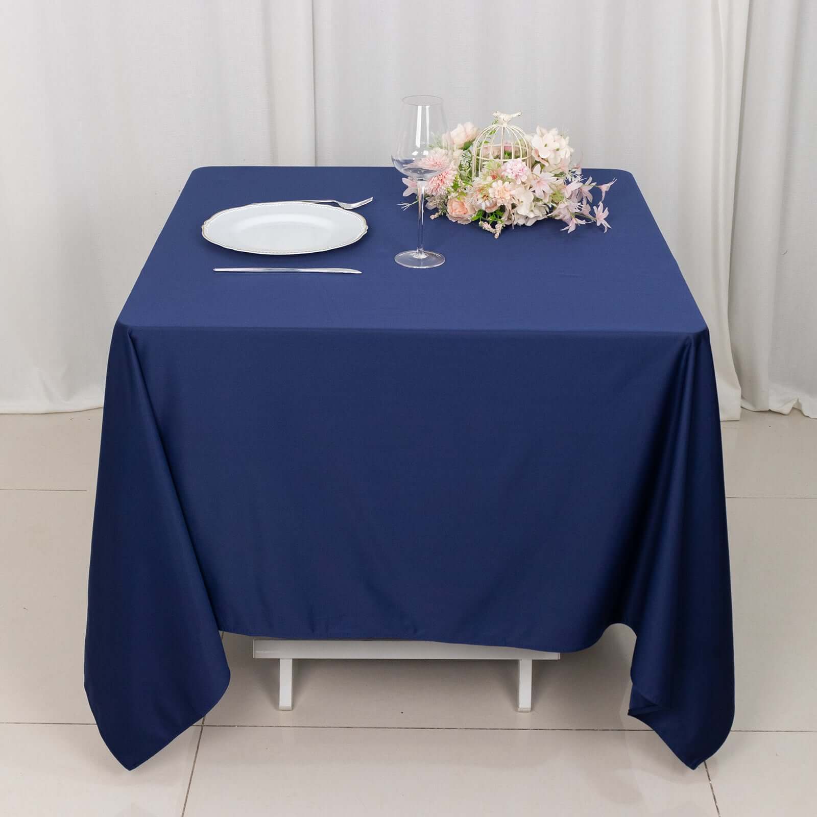 Premium Scuba Square 70x70 Tablecloth Navy Blue - Wrinkle Free & Stain Resistant Table Cover