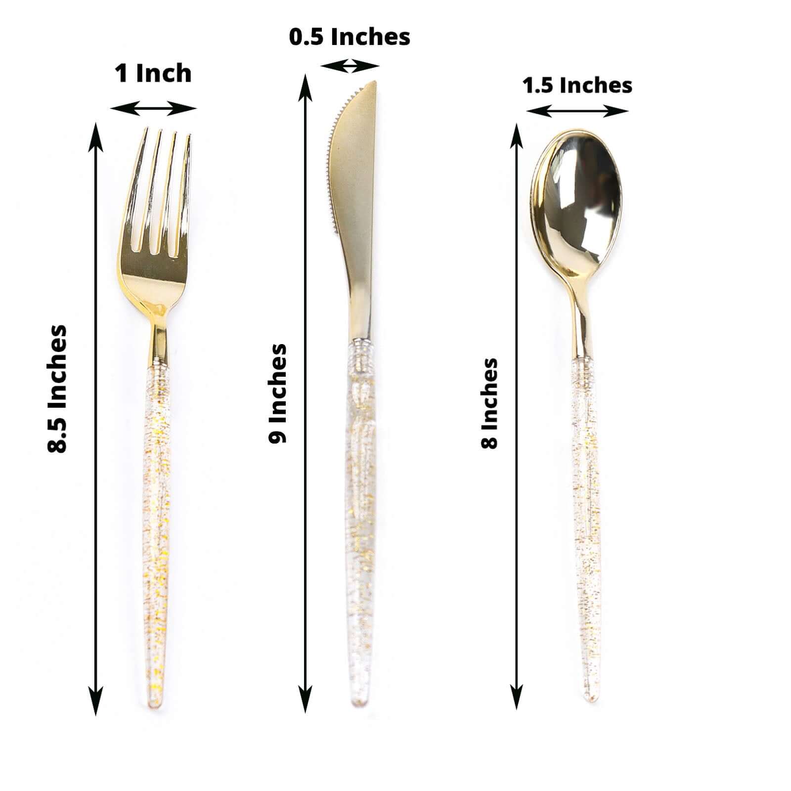 24-Pack Plastic Cutlery Set Metallic Gold with Gold Glitter - Stylish Disposable Silverware-Pack 8