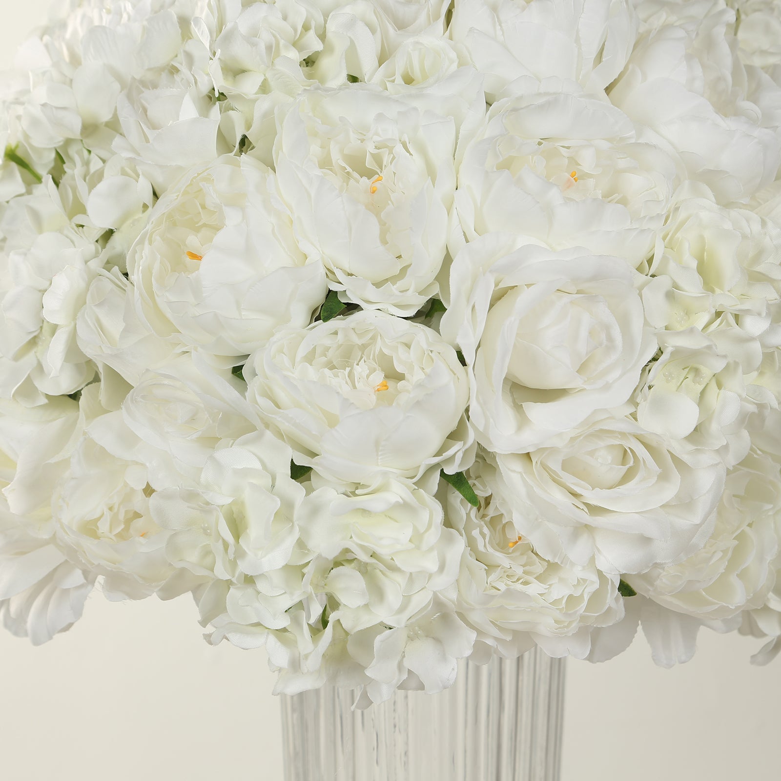 Pre-Arranged Silk Rose Bouquet Floral Arrangement Table Decor, Large Ivory Artificial Rose Flower Balls Wedding Centerpieces - 20