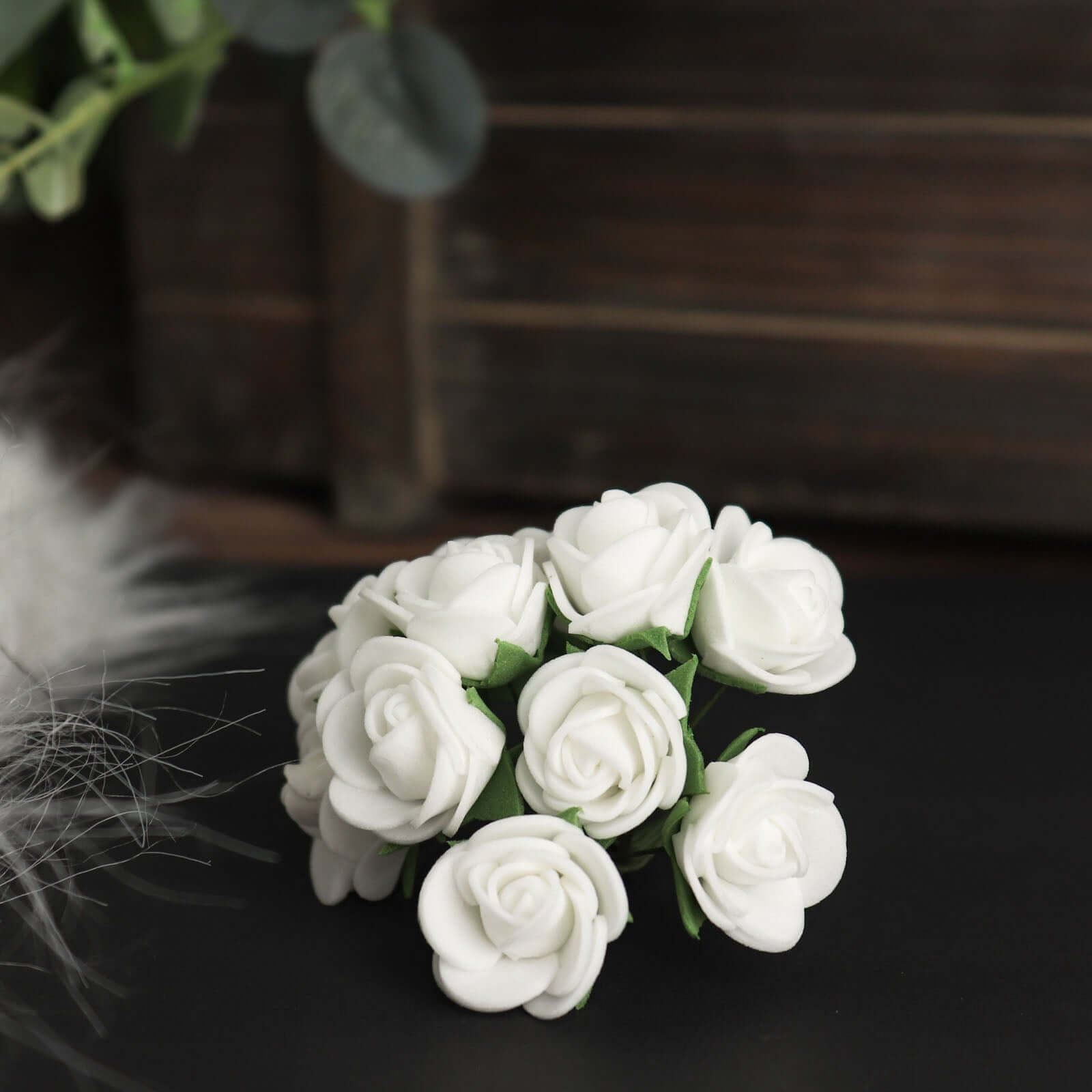 48 Roses 1 White Real Touch Artificial DIY Foam Rose Flowers With Stem, Craft Rose Buds