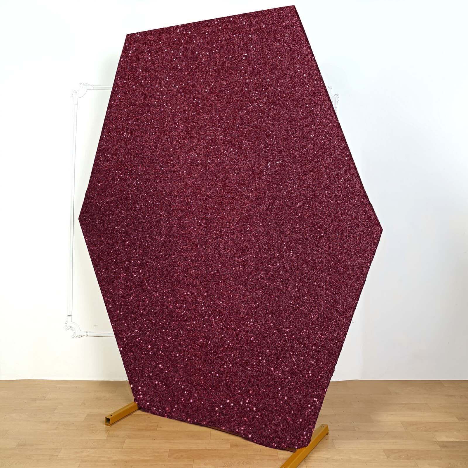 8ftx7ft Burgundy Metallic Shimmer Tinsel Spandex Hexagon Wedding Arbor Cover, 2-Sided Backdrop