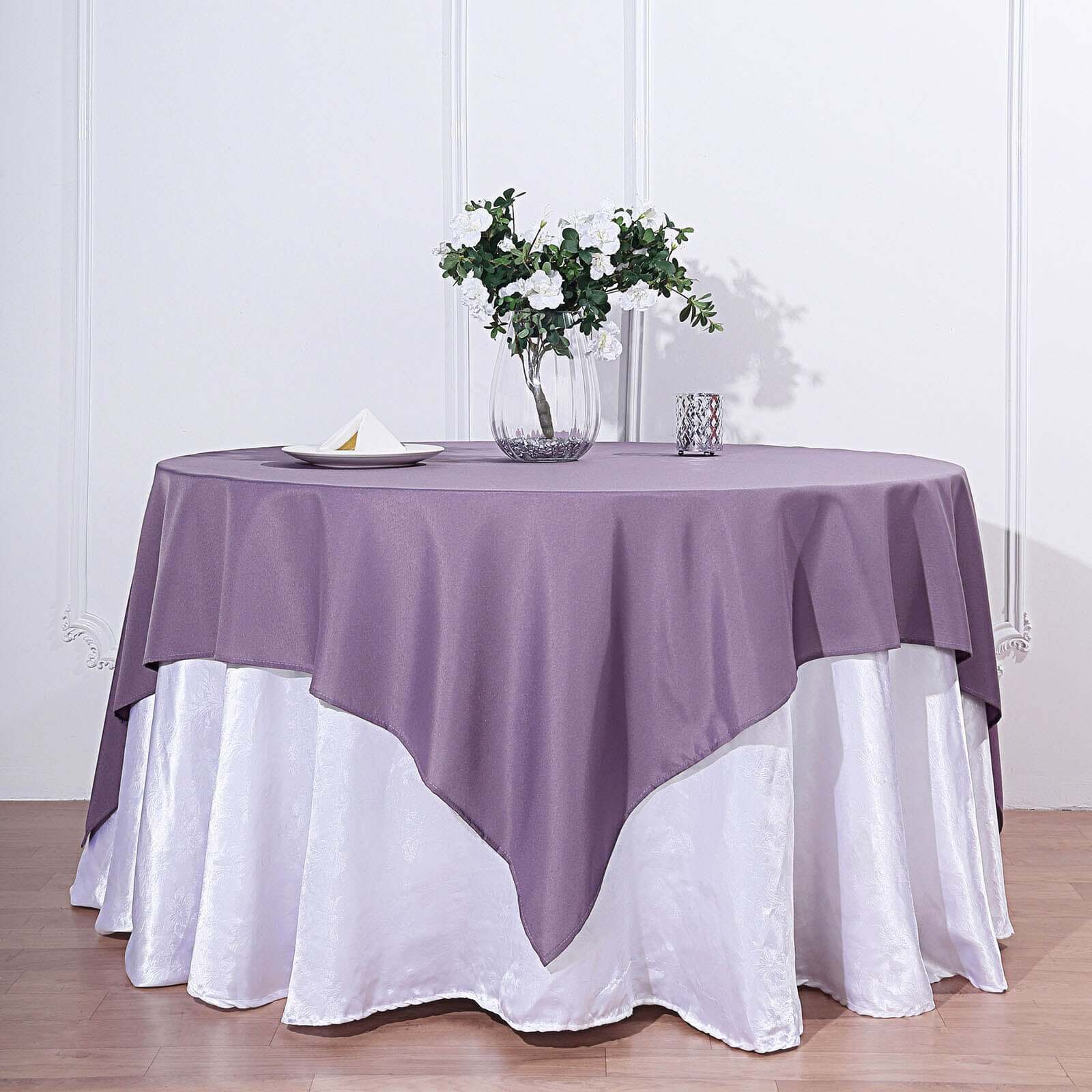 Polyester 70x70 Table Overlay Square Tablecloth Violet Amethyst - Wrinkle-Resistant & Durable Table Cover