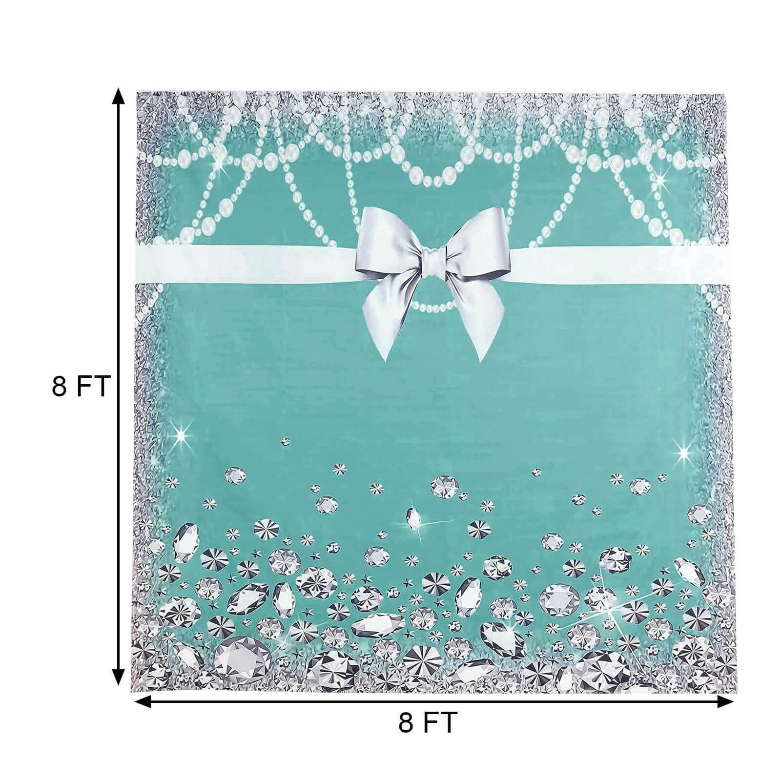 8ftx8ft Turquoise White Bow, Diamond Pearl Print Vinyl Photo Backdrop