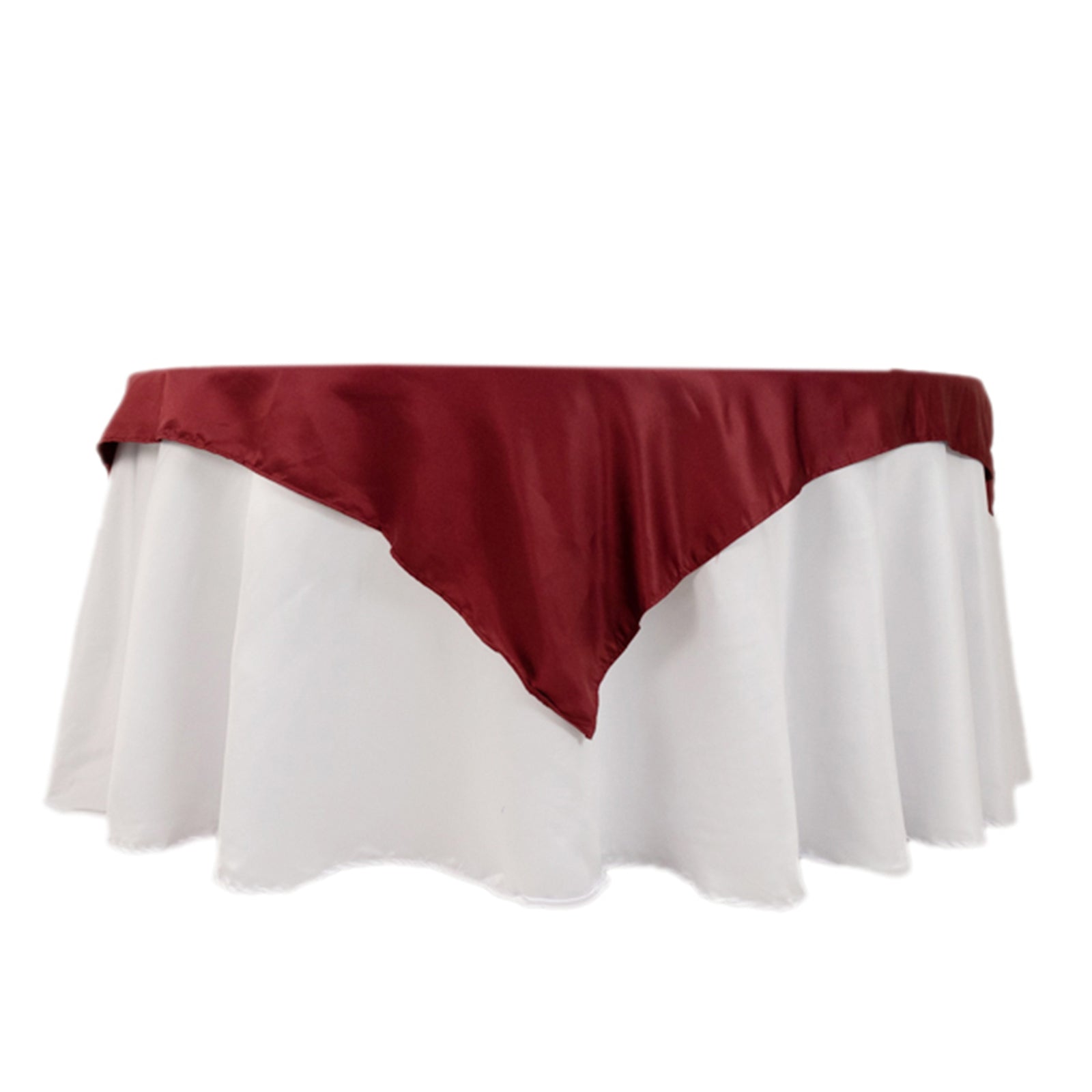 Lamour Satin 54x54 Table Overlay Square Tablecloth Burgundy - Durable & Silk-Like Table Cover