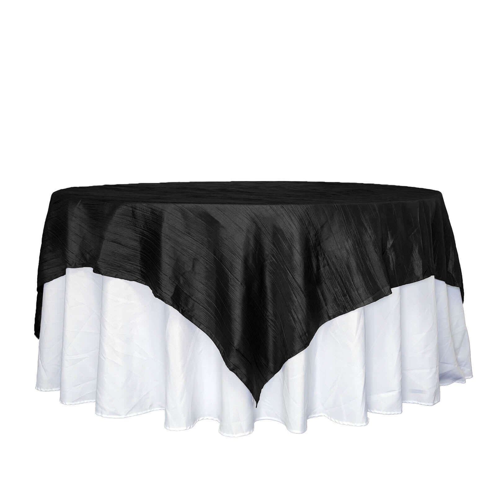 Taffeta 90x90 Table Overlay Square Tablecloth Black - Accordion Crinkle Table Cover