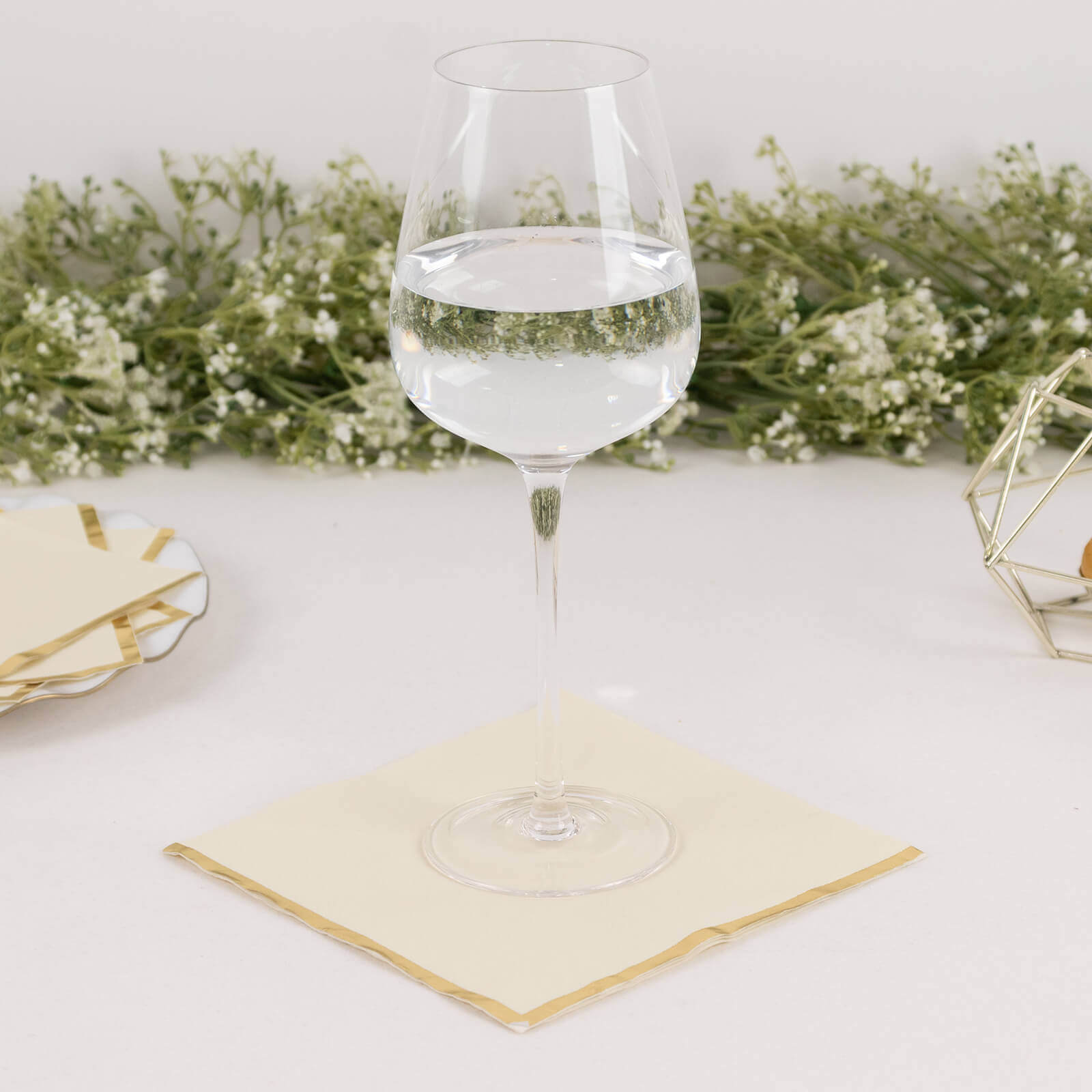 50-Pack Paper Beverage Napkins with Gold Foil Edge Ivory - Disposable 2 Ply Cocktail Napkins for Events 6.5x6.5