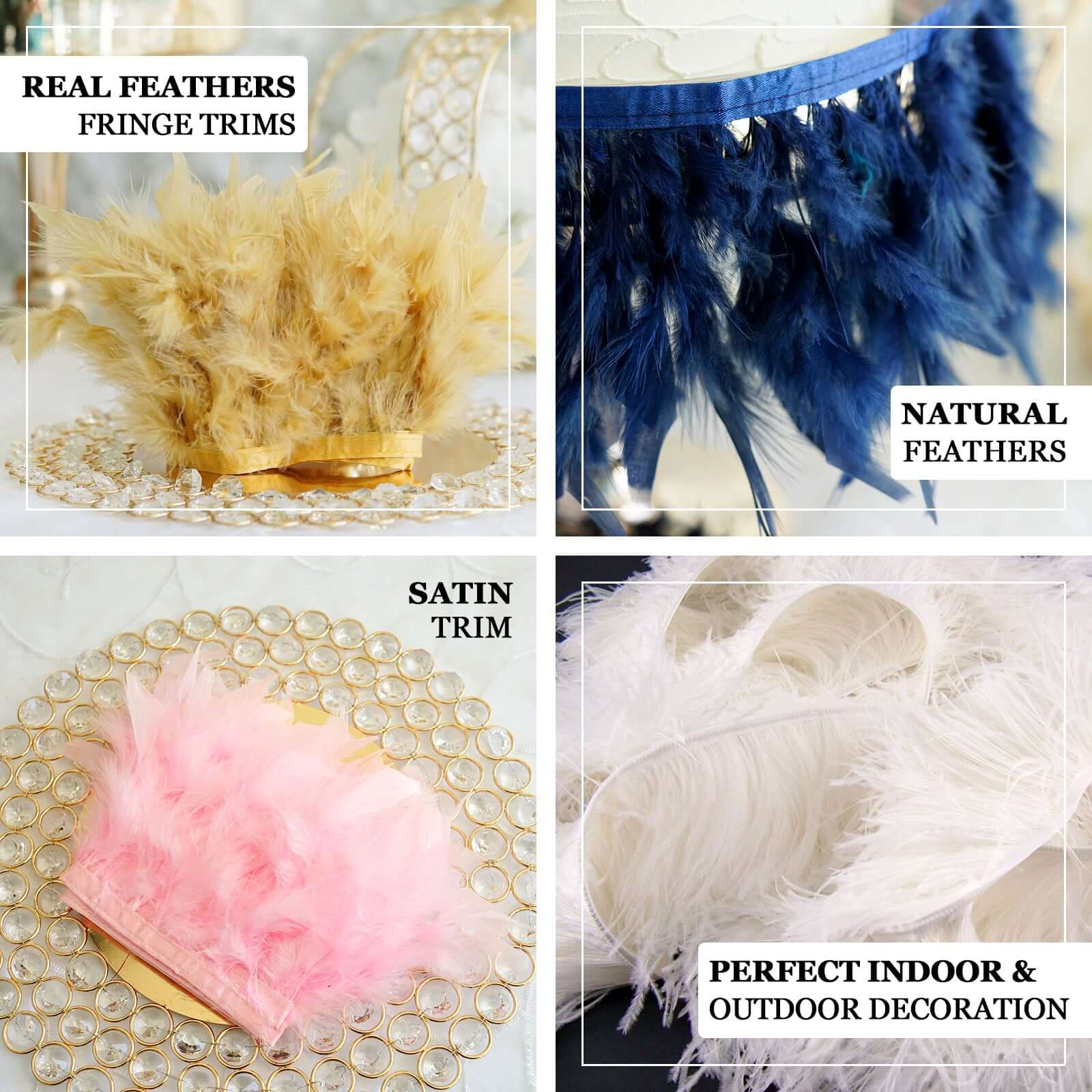 39 White Real Ostrich Feather Fringe Trim With Satin Ribbon Tape