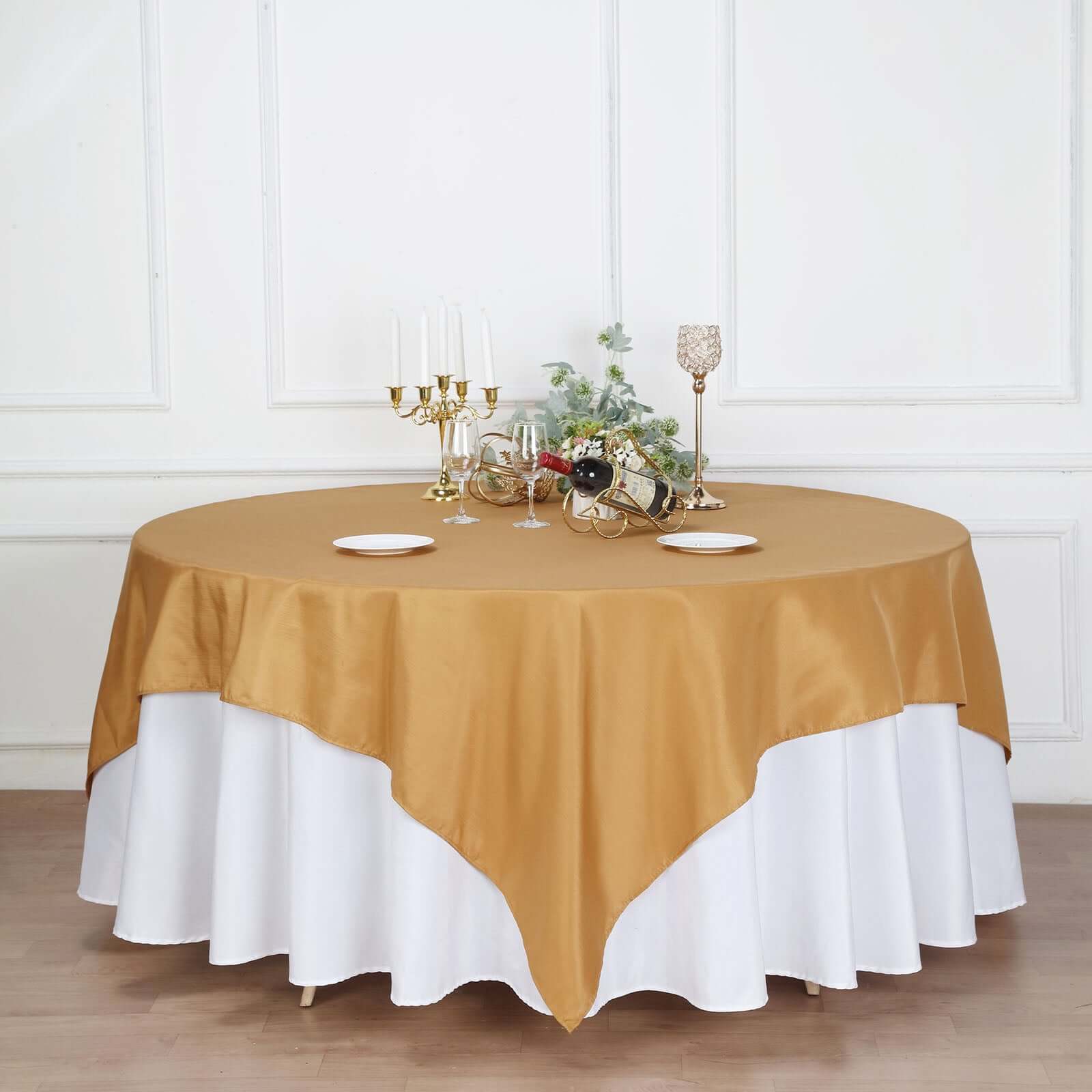 Polyester 90x90 Table Overlay Square Tablecloth Gold - Wrinkle-Resistant & Durable Table Cover for Events