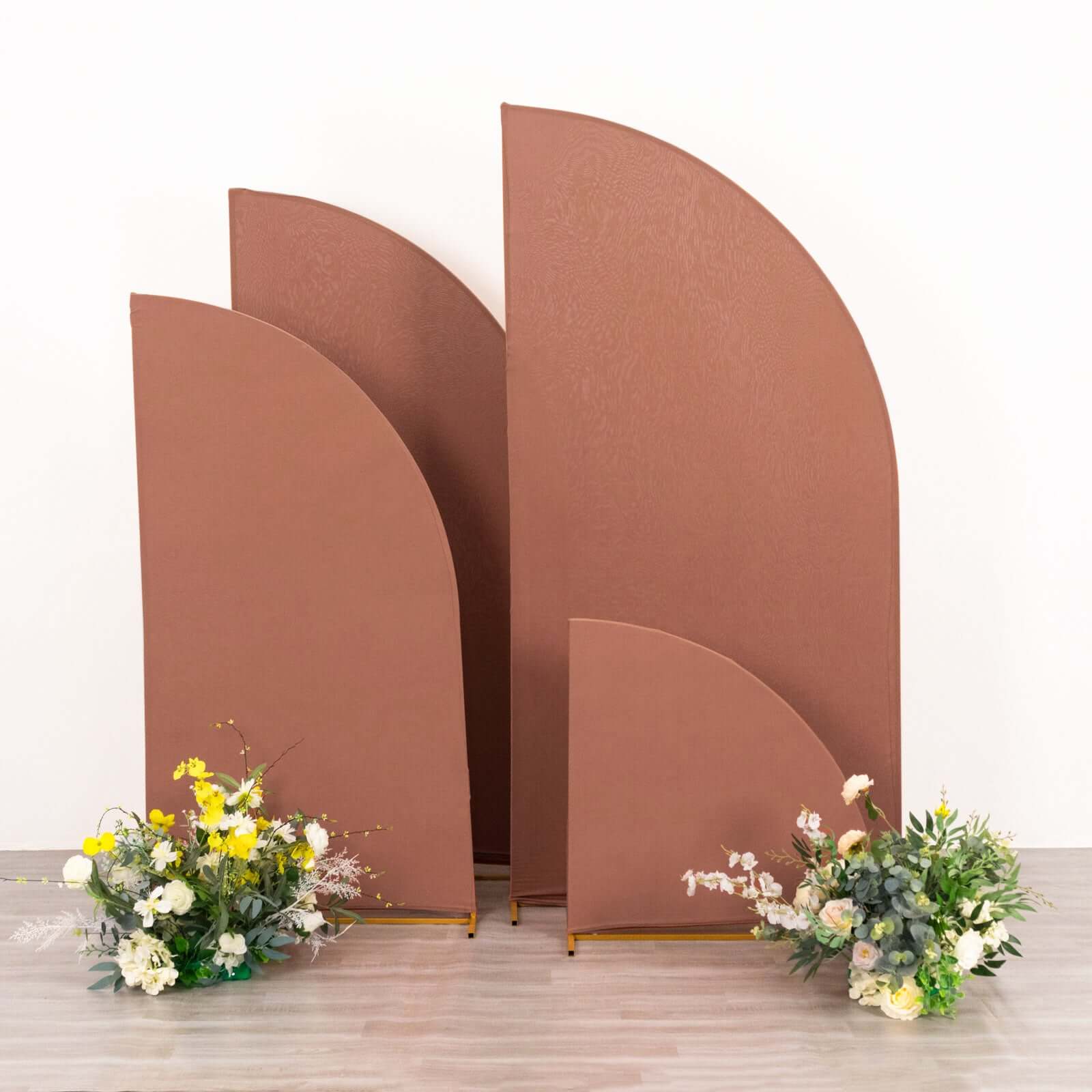 Set of 4 Matte Terracotta (Rust) Spandex Half Moon Chiara Backdrop Stand Covers, Custom Fitted Wedding Arch Covers - 2.5ft,5ft,6ft,7ft