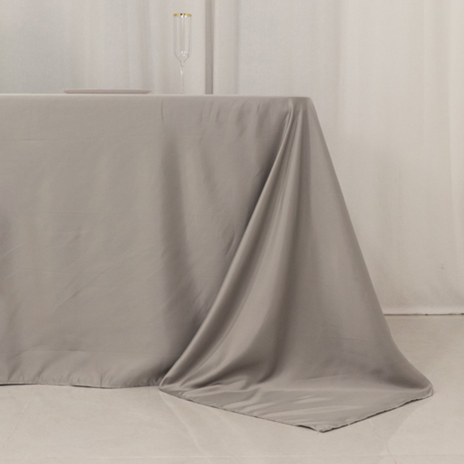 Lamour Satin 90x156 Rectangle Tablecloth Silver - Luxurious, Soft Seamless Table Cover