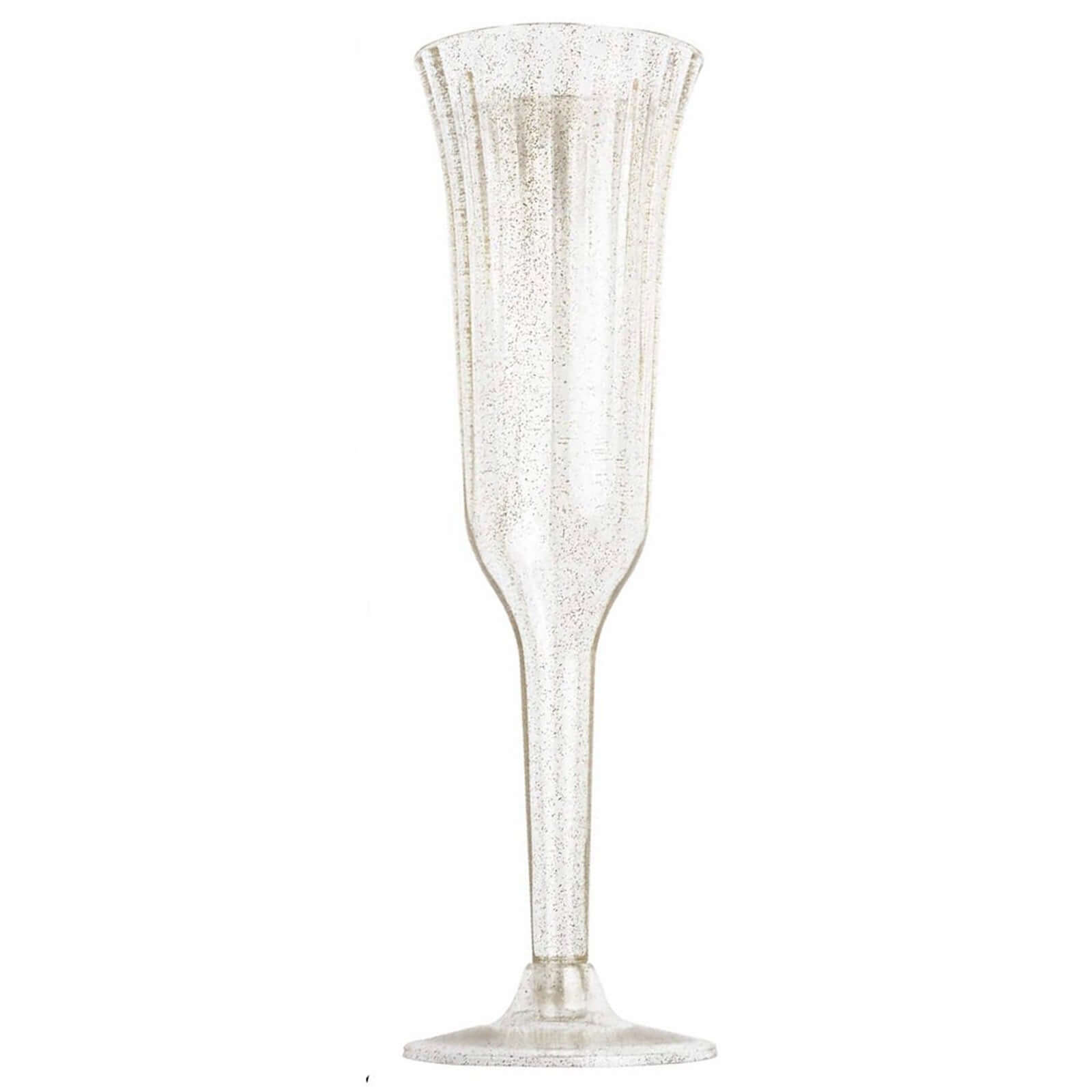 12-Pack Plastic Champagne Flutes Clear/Gold Glitter Flared Design - Lightweight Disposable Toasting Glasses 6oz