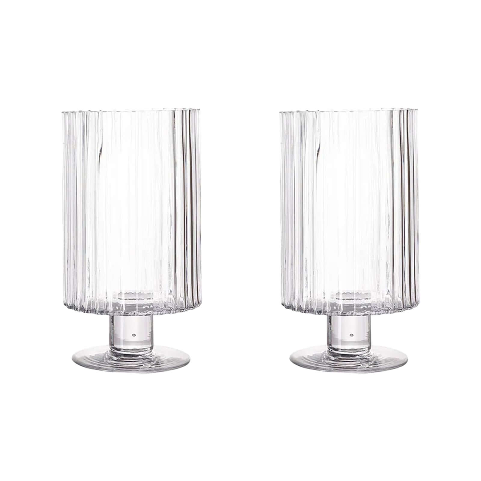 2-Pack Glass Pedestal Vases Ribbed Design Clear - Durable Votive Candle Holders for Events 9