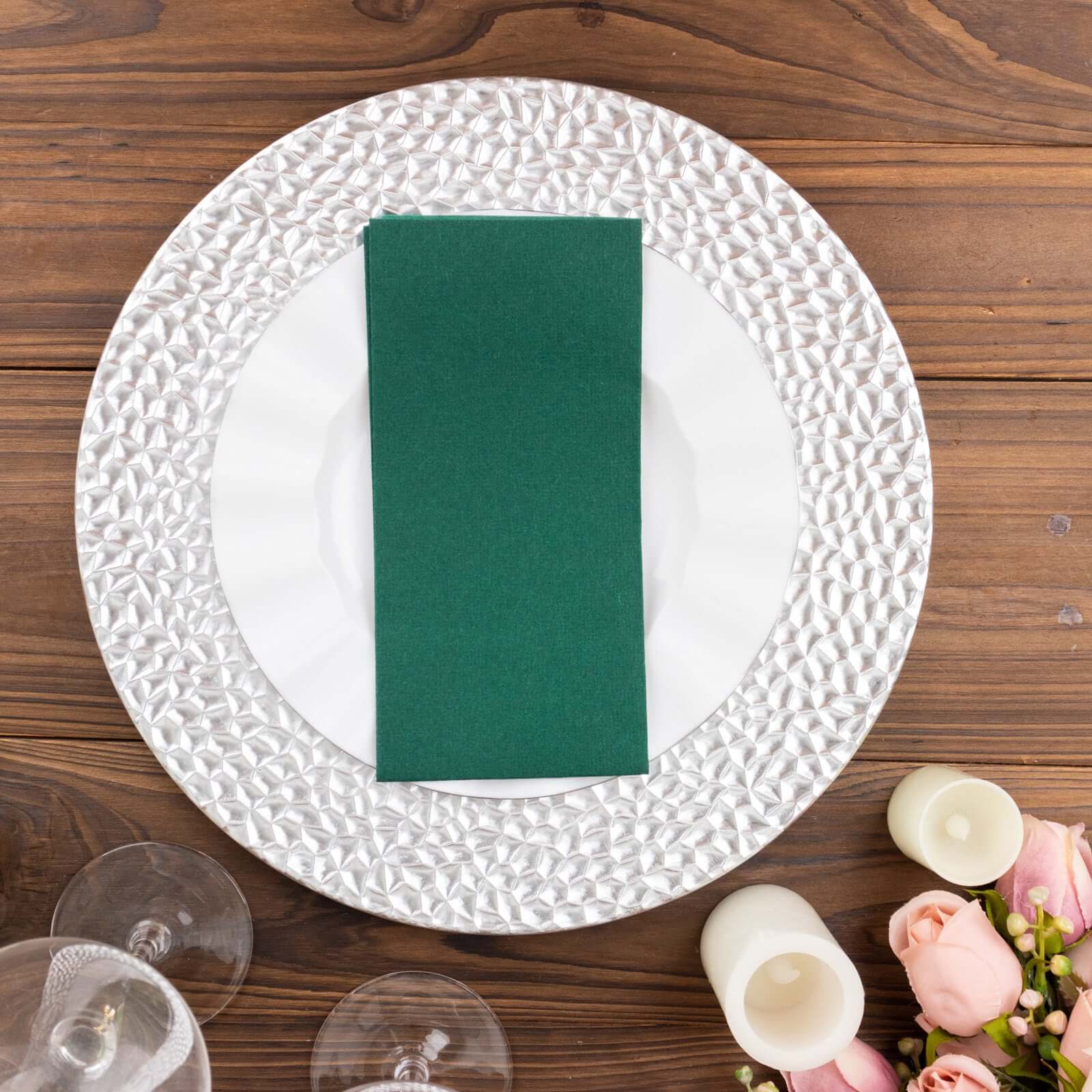 20-Pack Paper Linen-Like Napkins Hunter Emerald Green - Disposable Hygienic Airlaid Guest Towels 8.5x4