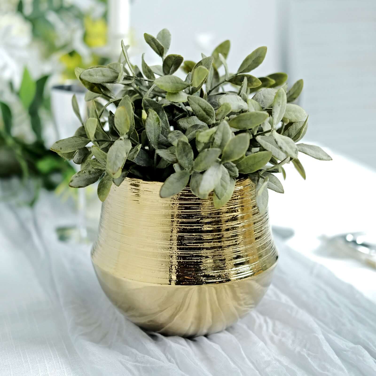 2-Pack Flower Plant Pots Textured Round Design Metallic Gold - Ceramic Cylindrical Bell Shaped Planters 6