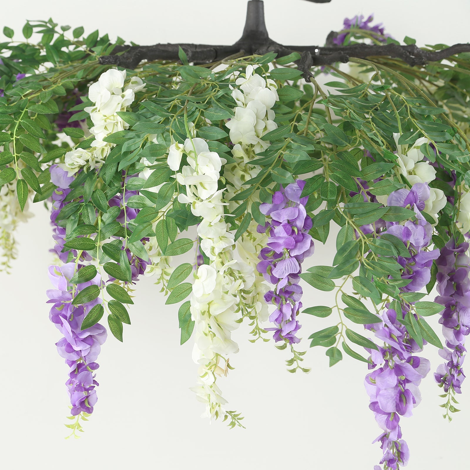 55 Cream Purple Artificial Silk Wisteria Vine Round Hanging Canopy, Draping Garland Flower Chandelier With Interchangeable Branches