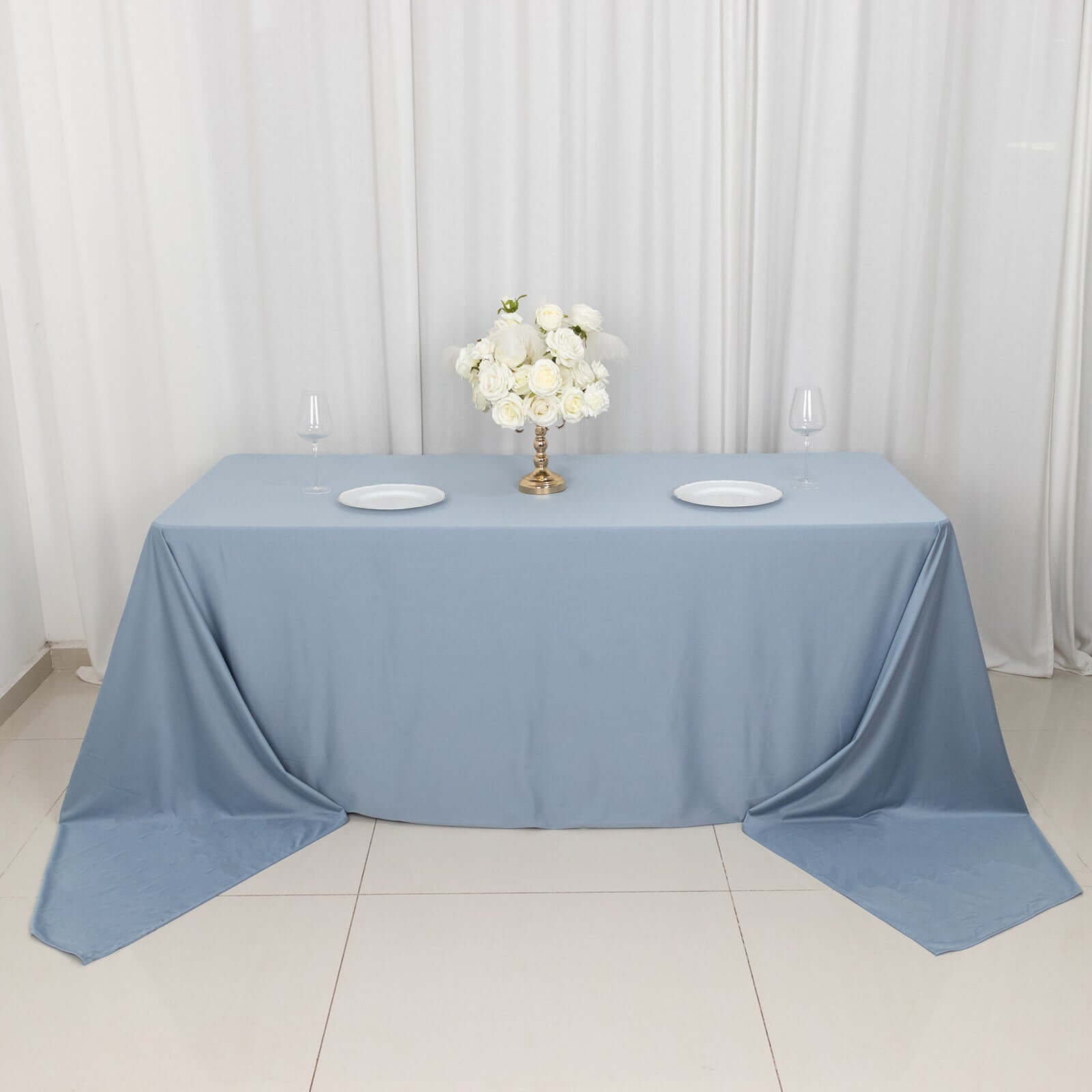 Premium Scuba Rectangular 90x156 Tablecloth Dusty Blue - Wrinkle Free, Stain Resistant & Seamless Table Cover