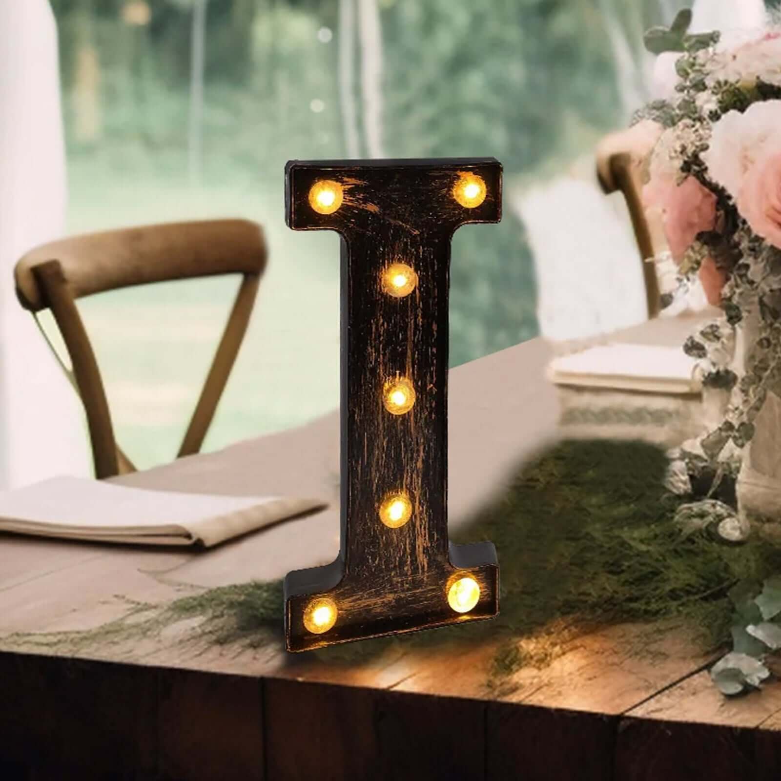 LED Marquee Letter I Industrial Style Antique Black - Light-Up Alphabet Sign for Weddings & Displays 9