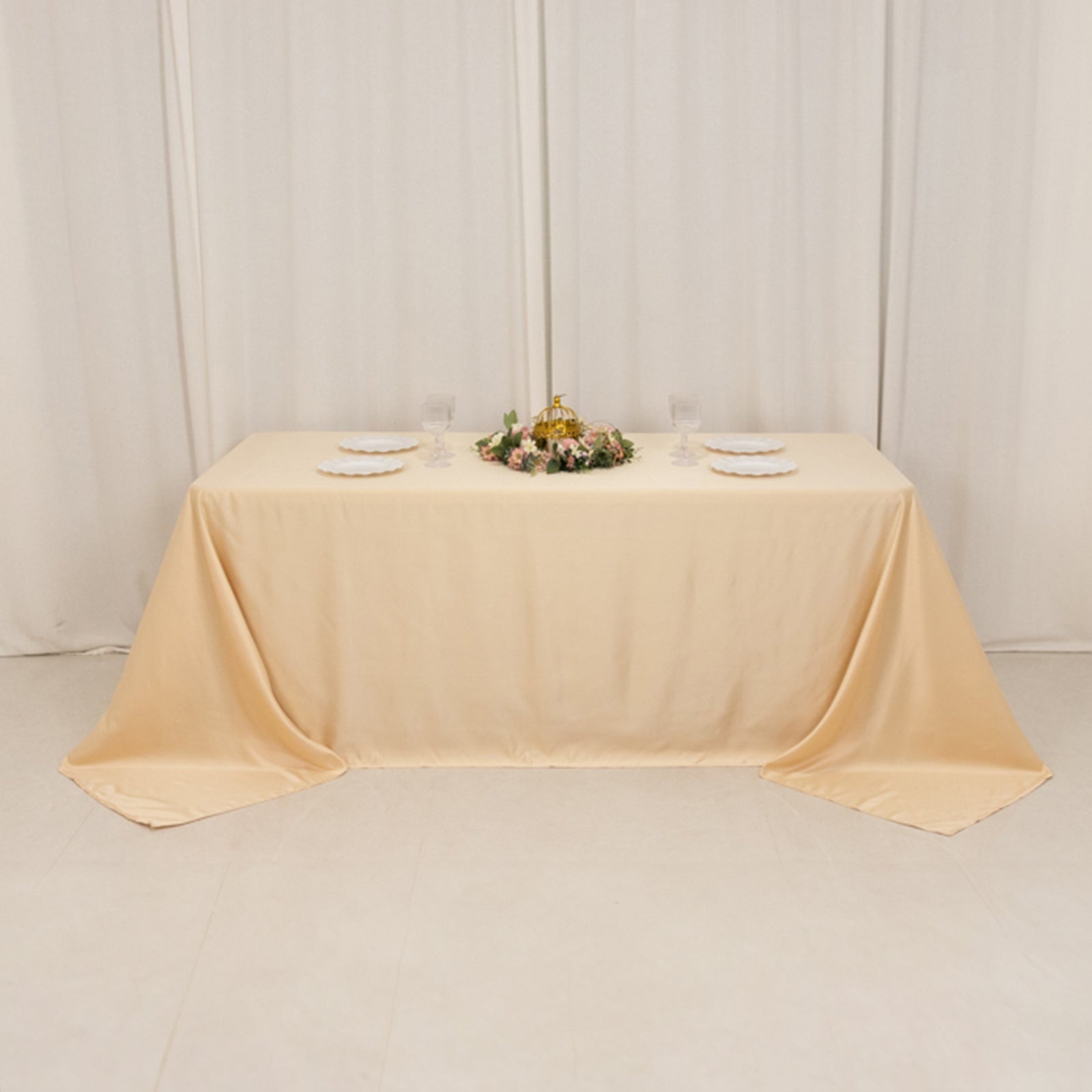 Lamour Satin 90x132 Rectangle Tablecloth Beige - Soft & Silk-Like Seamless Table Cover