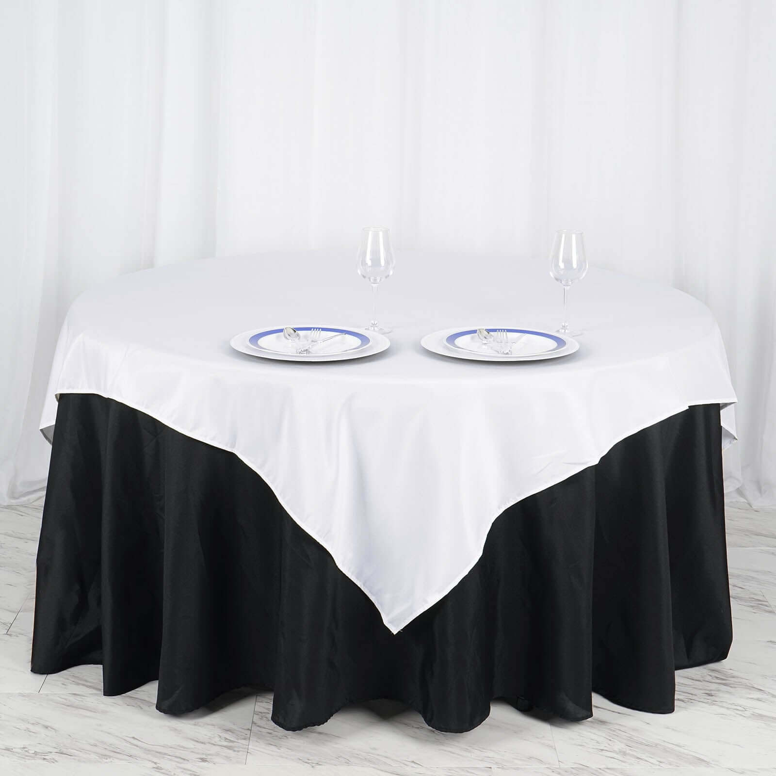 Polyester 70x70 Table Overlay Square Tablecloth White - Wrinkle-Resistant & Durable Table Cover for Events