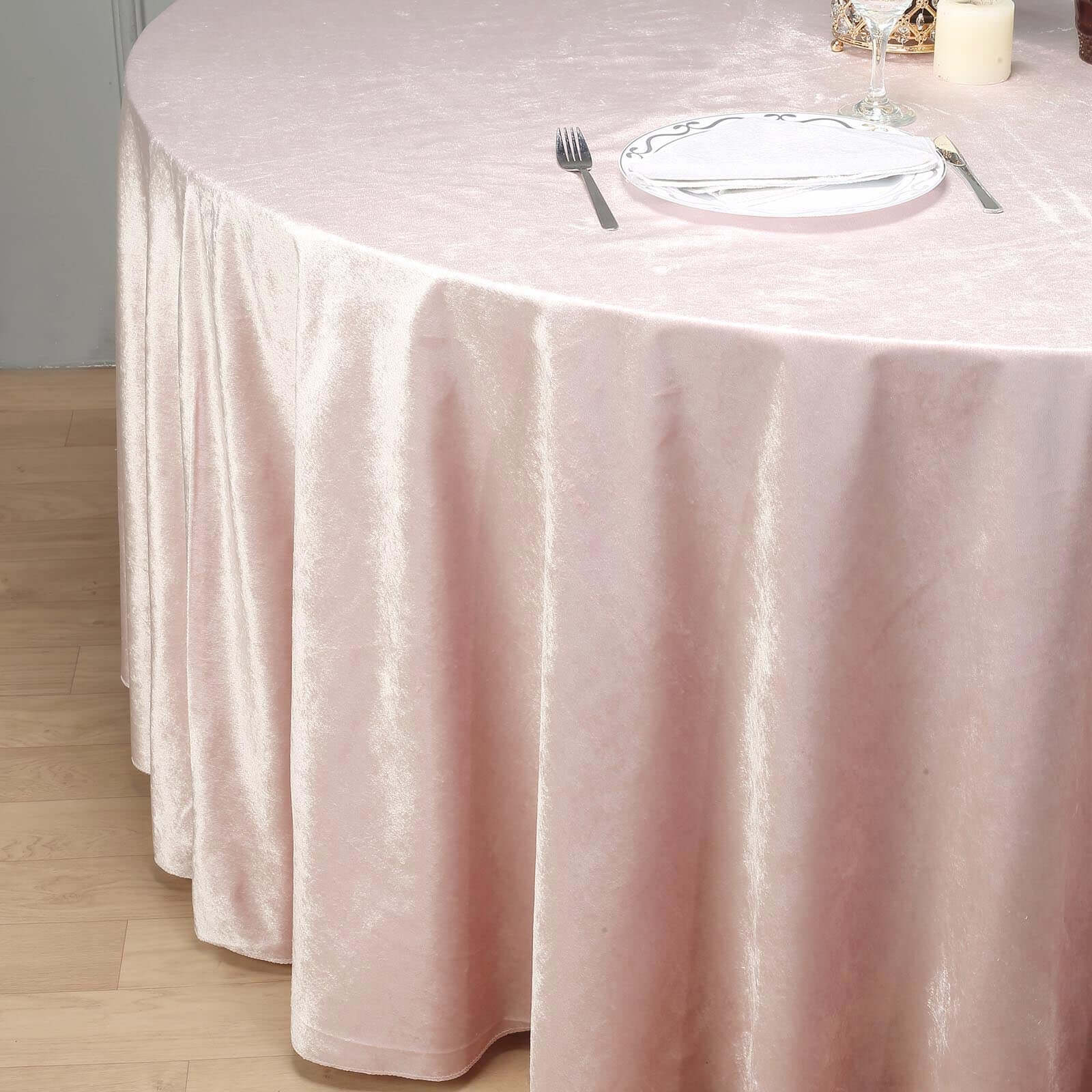 Premium Velvet 120 Round Tablecloth Blush - Reusable Soft & Seamless Table Cover