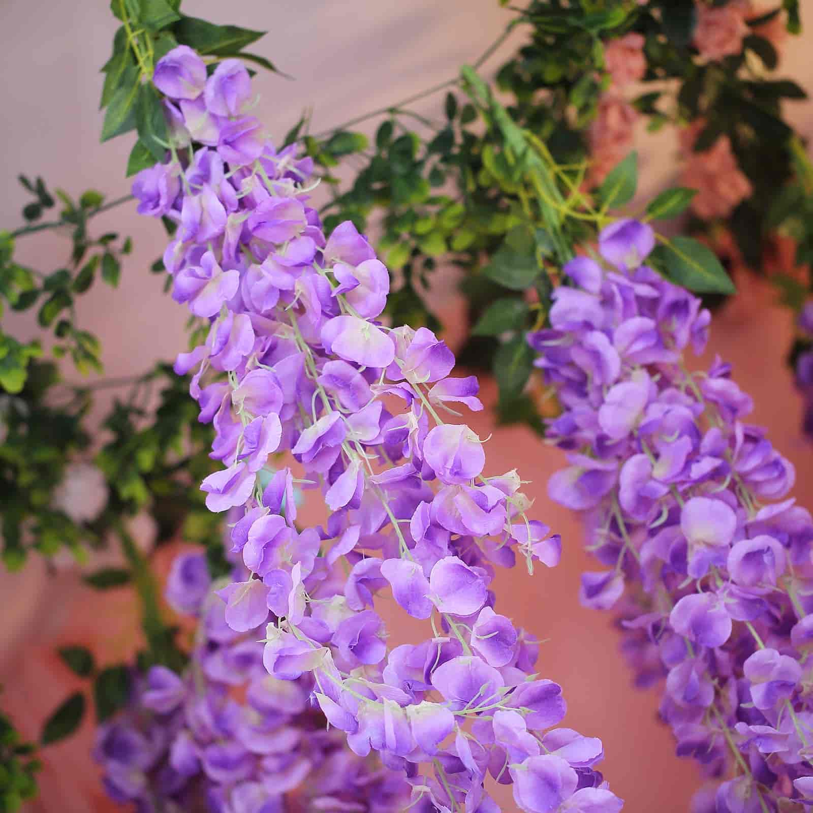 42 Silk Hanging Wisteria Flower Garland Vines in Lavender Lilac, Elaborated 5 Full Strands in 1 Bush