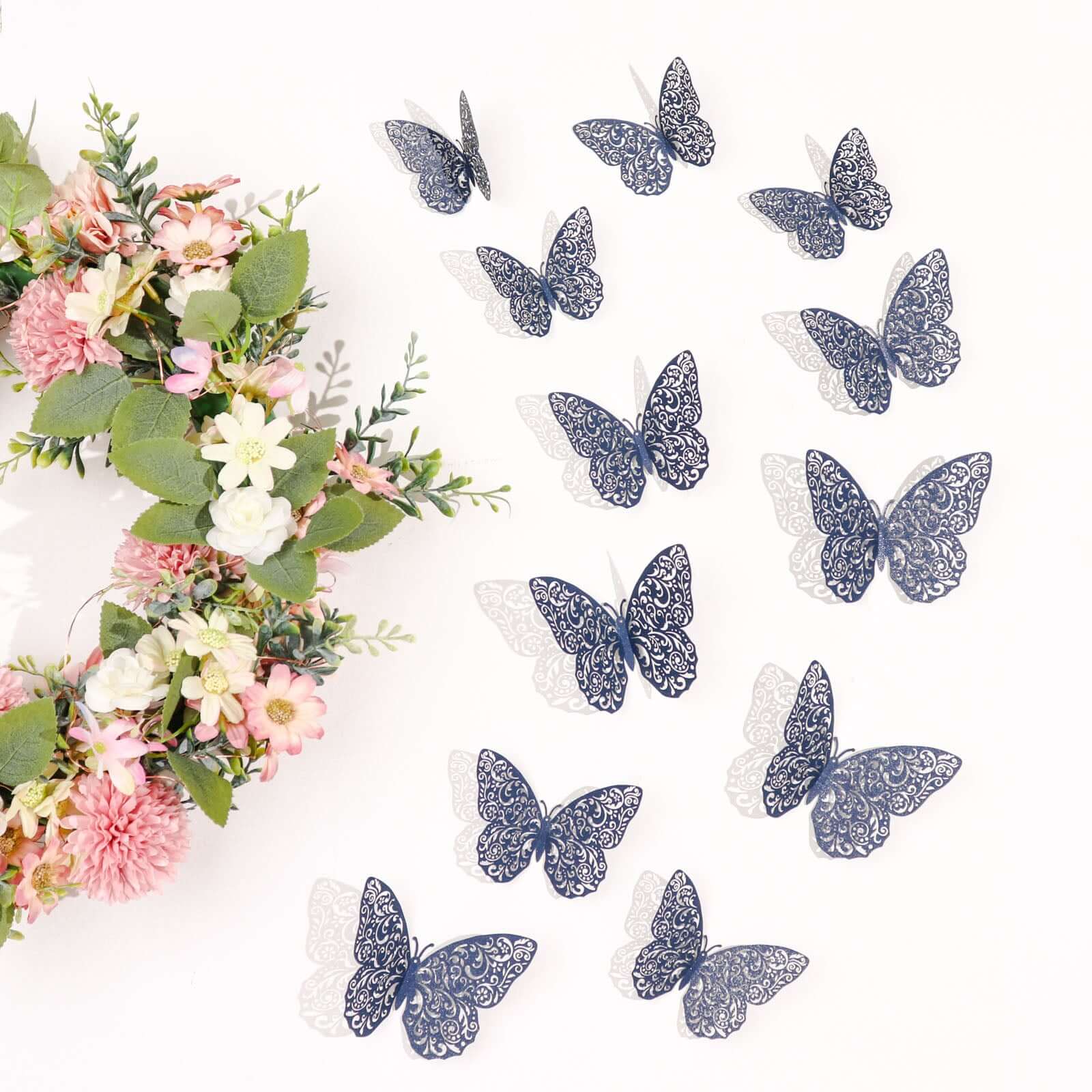 12-Pack 3D Butterfly Wall Decals, DIY Removable Mural Stickers Navy Blue Cake Decorations Eye-Catching Design