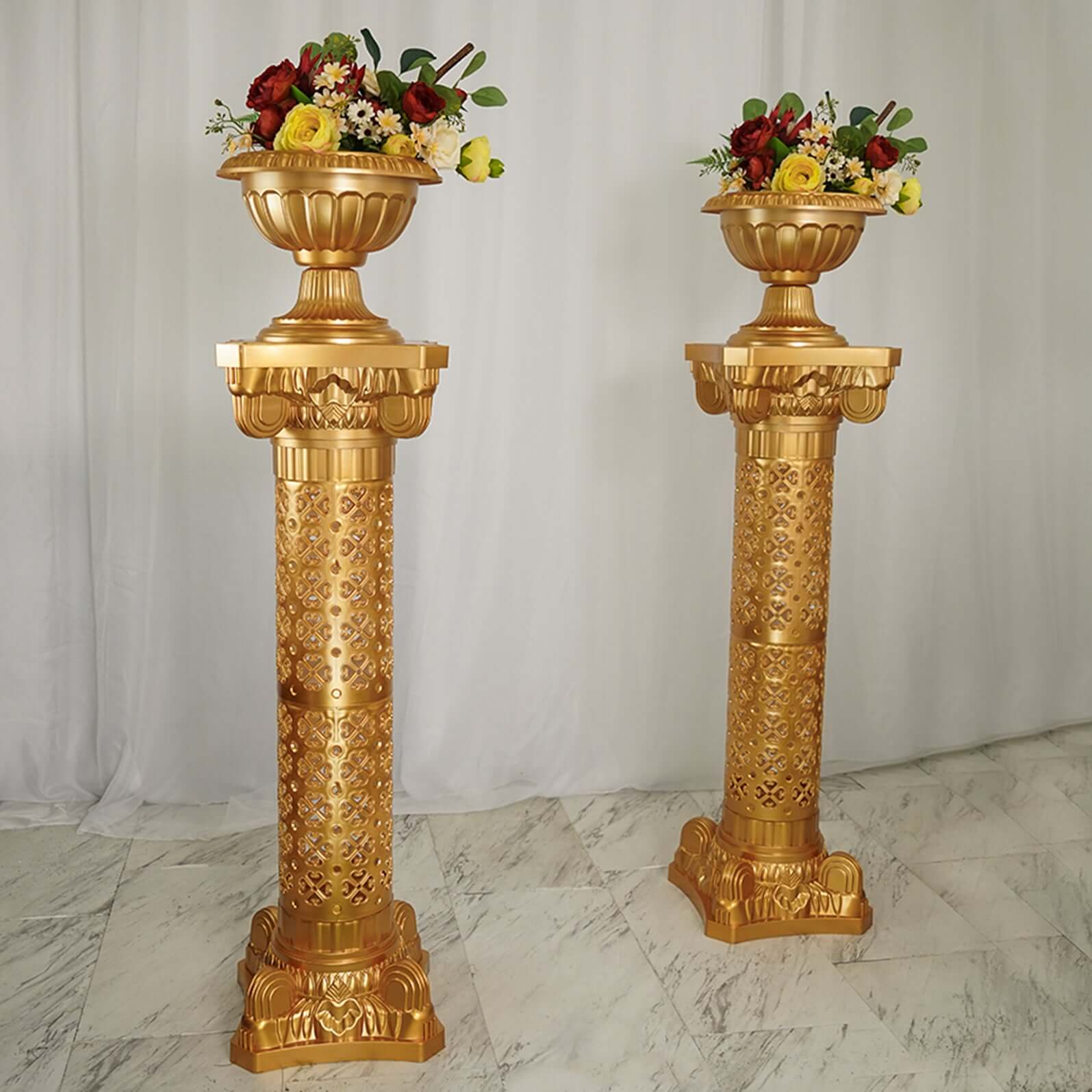 4 Pack Gold Crafted Venetian Inspired Pedestal Stand Plant Pillar - 40 Tall PVC