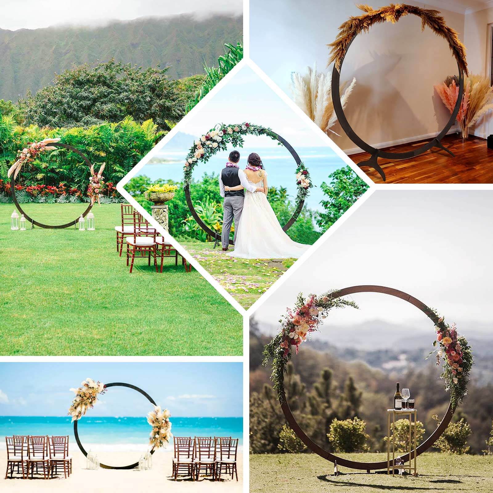 7.4ft Natural Brown Wood Round Event Party Arbor Backdrop Stand, Rustic DIY Wedding Arch