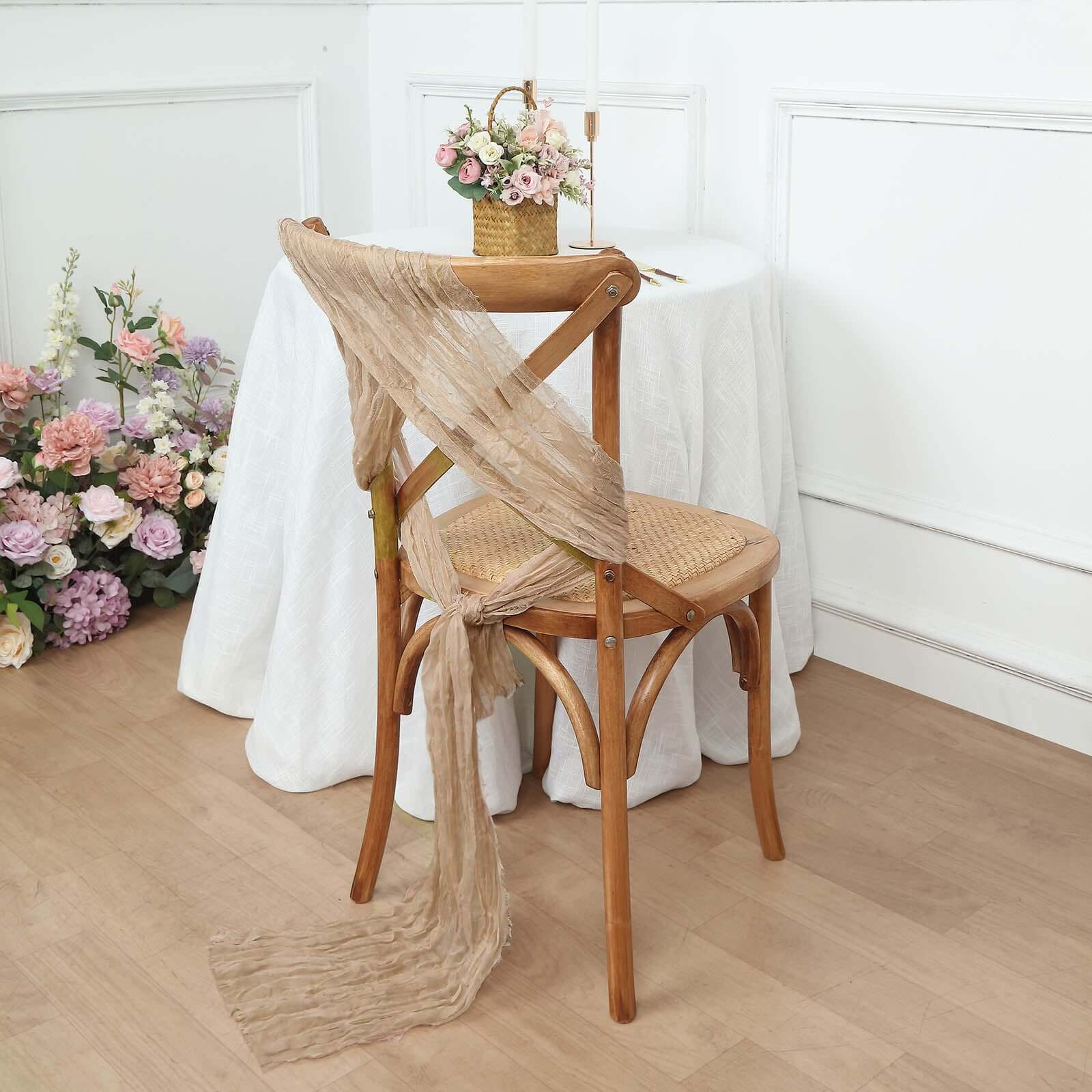 5 Pack Cheesecloth Gauze 16x88 Chair Sashes Beige - Boho Chair Decorations