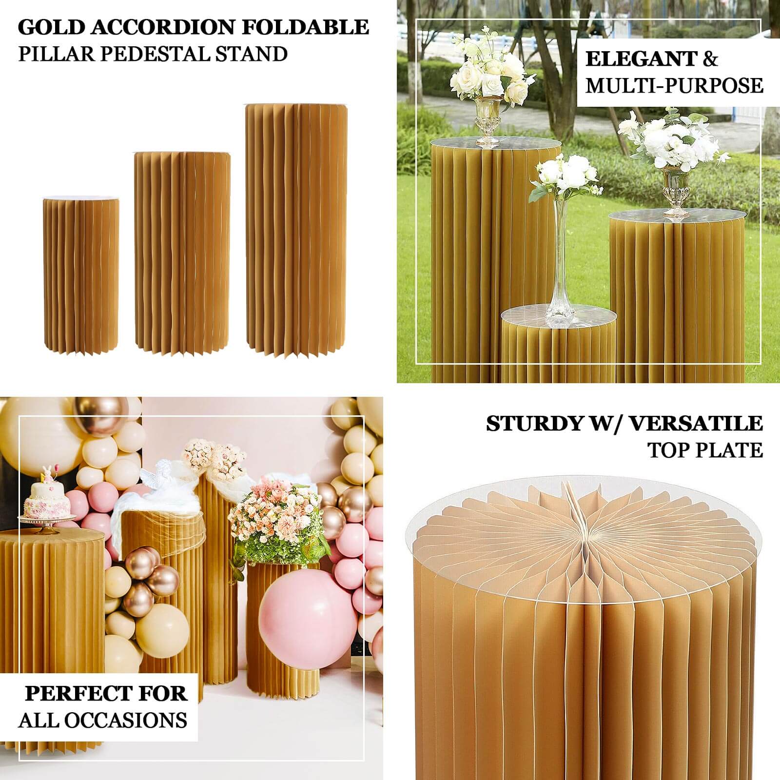 32 Gold Cylinder Display Column Stand, Pillar Pedestal Stand With Top Plate