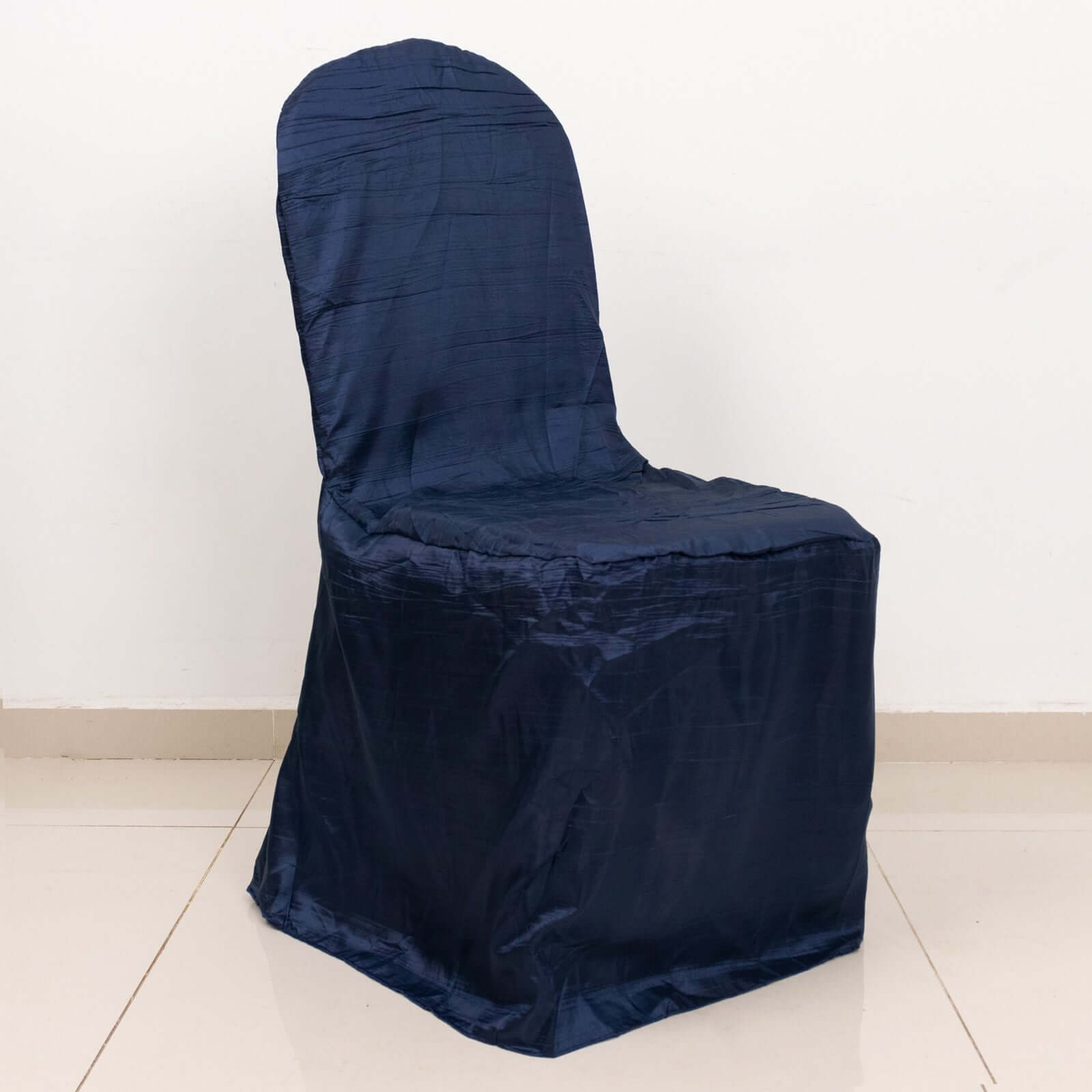 Crinkle Crushed Taffeta Chair Cover for Banquet Chairs Navy Blue - Reusable Slipcover