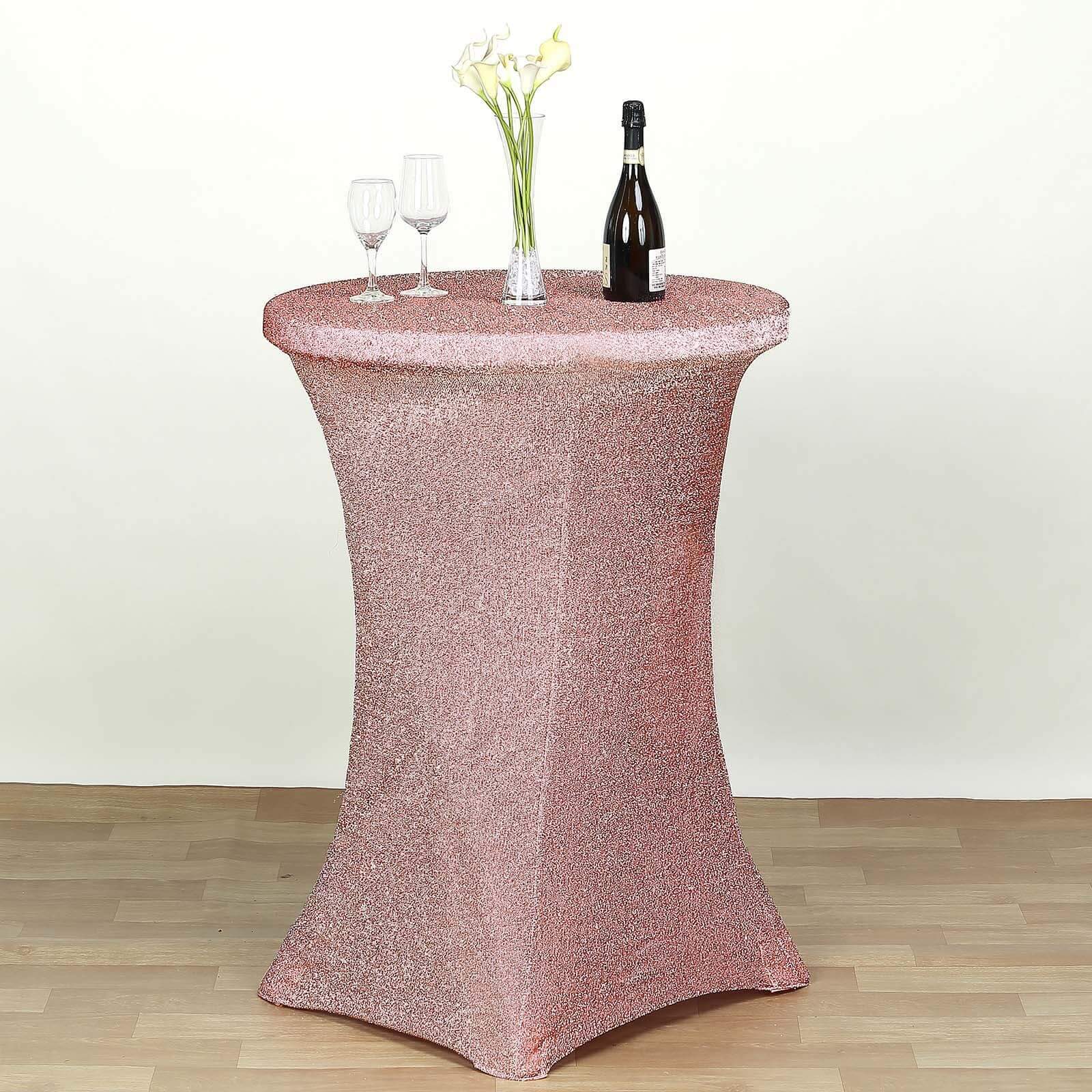 Metallic Spandex 36 Fitted Glitter Round Cocktail Table Cover Rose Gold - Stretch Fit for High Top Tables